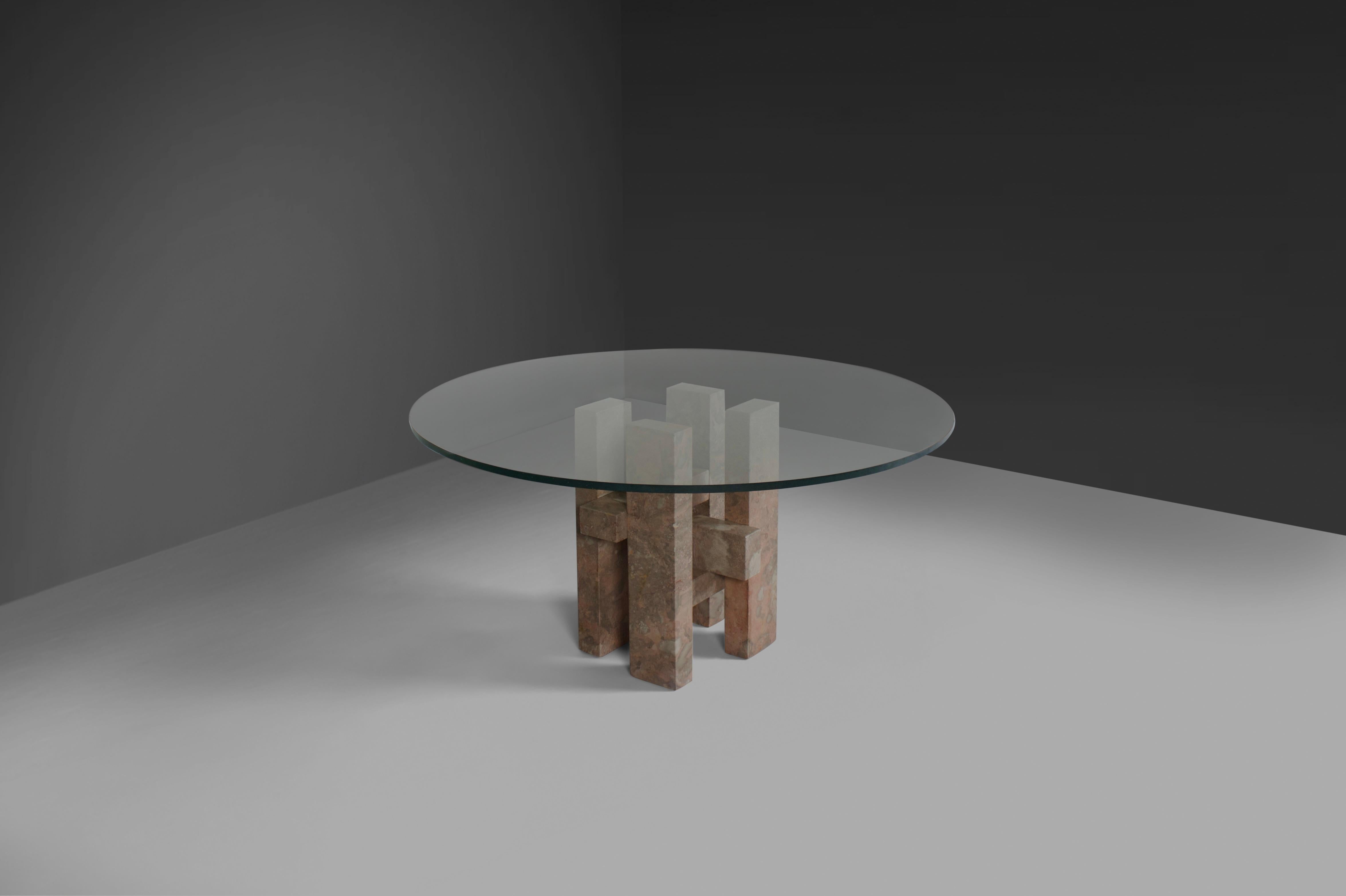 Post-Modern Sculptural Willy Ballez Dining Table in Marble and Glass, 1970s For Sale