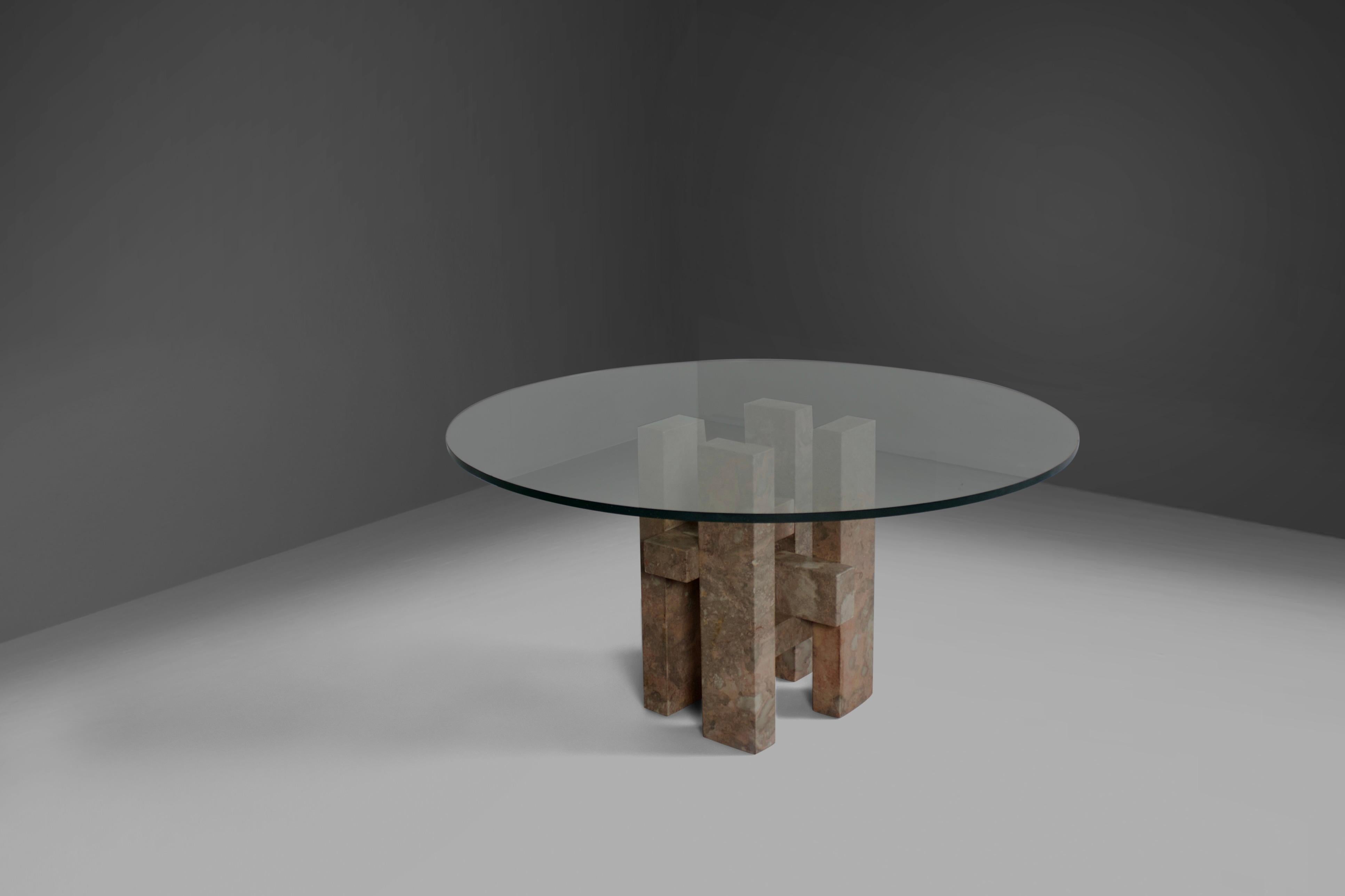 Belgian Sculptural Willy Ballez Dining Table in Marble and Glass, 1970s For Sale