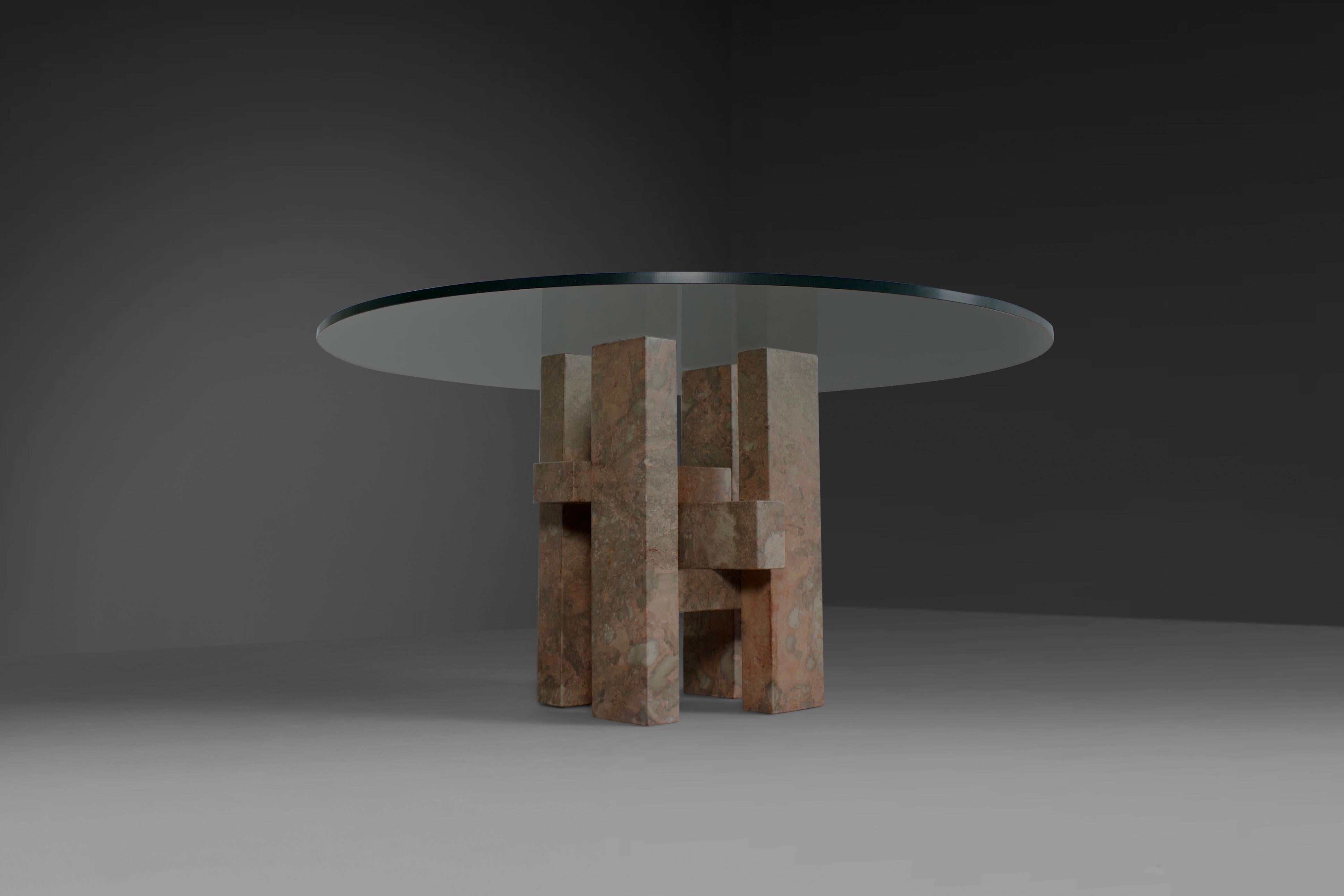 Sculptural Willy Ballez Dining Table in Marble and Glass, 1970s In Good Condition For Sale In Echt, NL