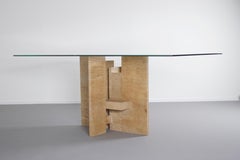 Sculptural Willy Ballez Dining Table in Travertine and Glass, Belgium 1970s