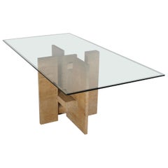 Sculptural Willy Ballez Dining Table in Travertine and Glass, Belgium 1970s