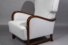 Sculptural Wingback Chair, Denmark, 1940s, Fabric by Kvadrat