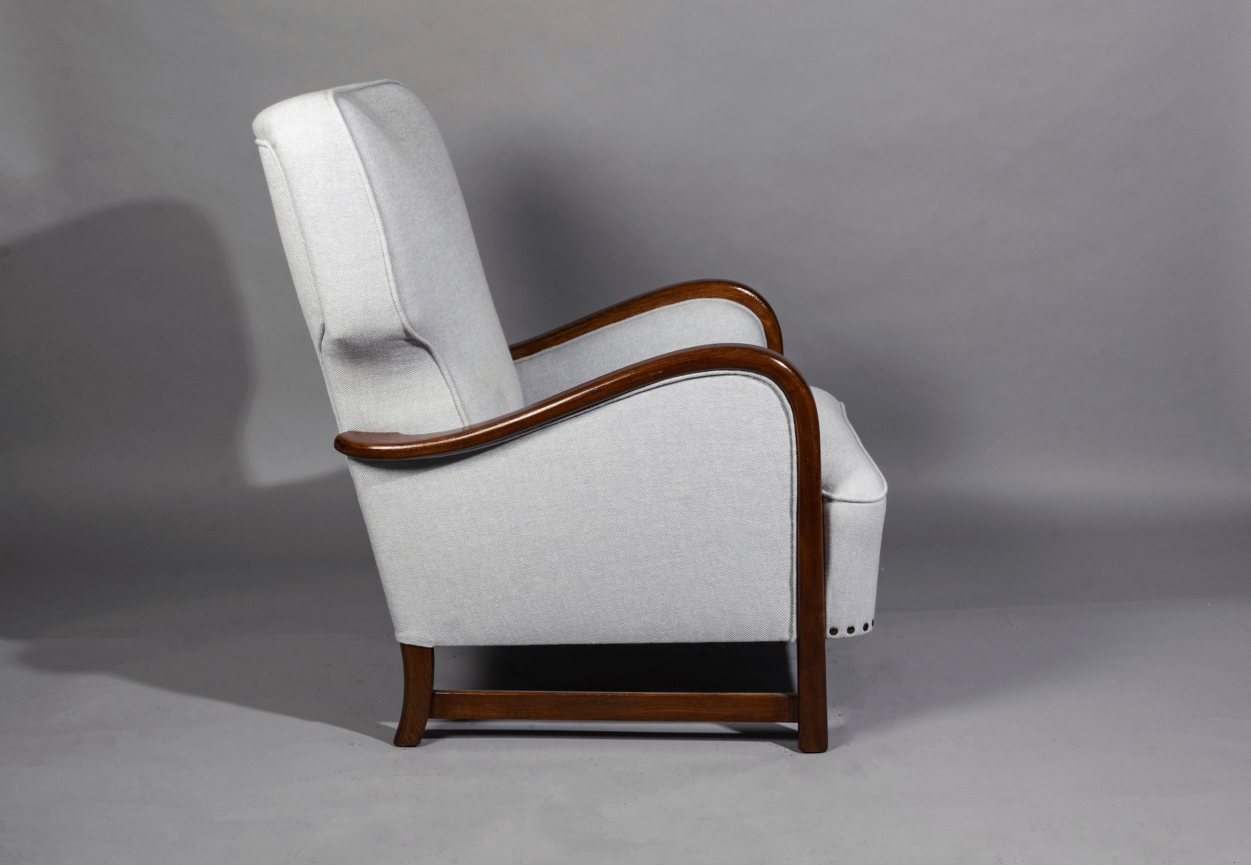 Danish Sculptural Wingback Chair, Denmark, 1940s, Fabric by Kvadrat For Sale