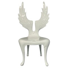 Sculptural “Winged” Chair in White Lacquered Wood, Signed by Artist, One of a Ki