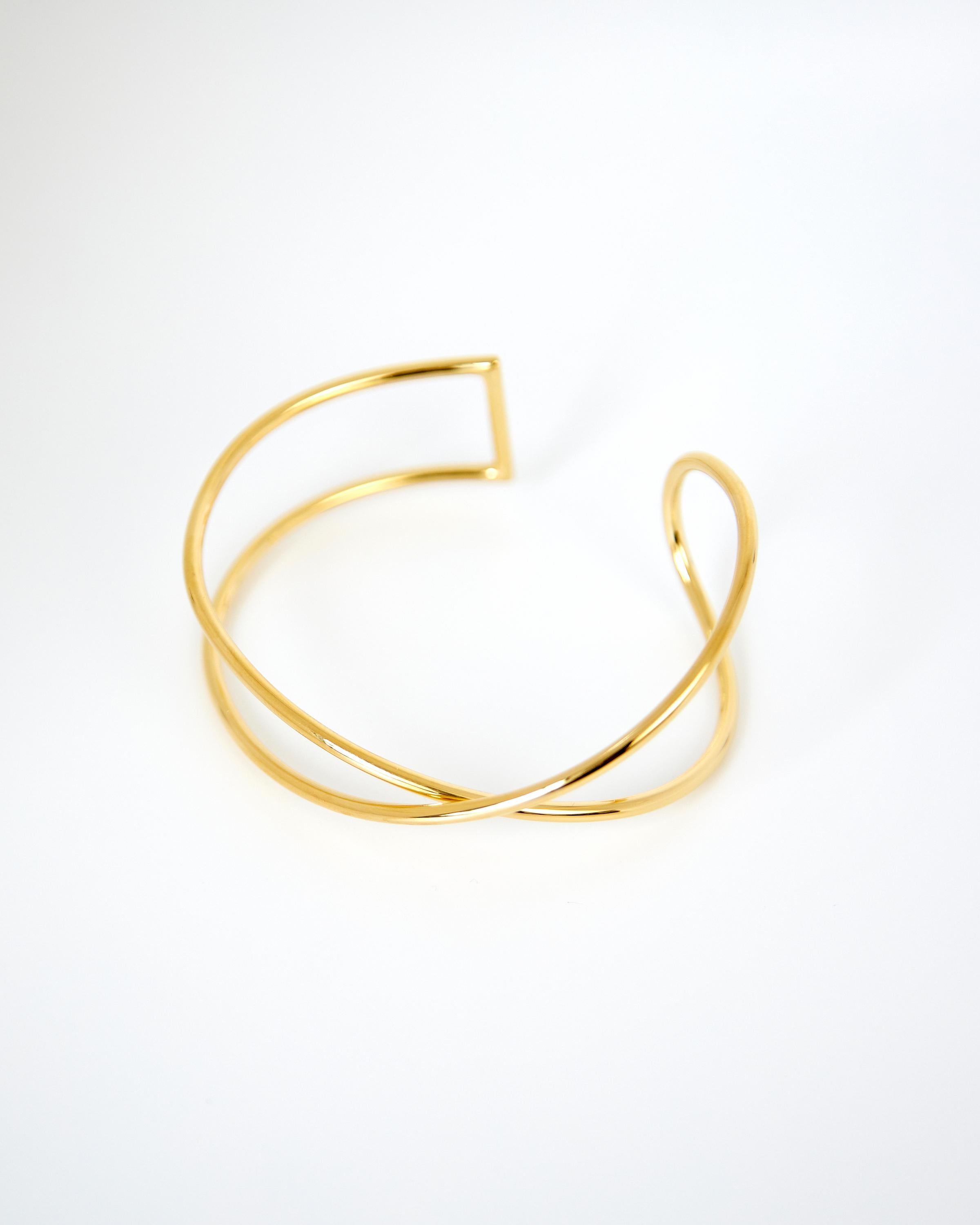 Women's or Men's Sculptural Wire Bangle, 18 Carat Gold Plated Recycled Brass  For Sale