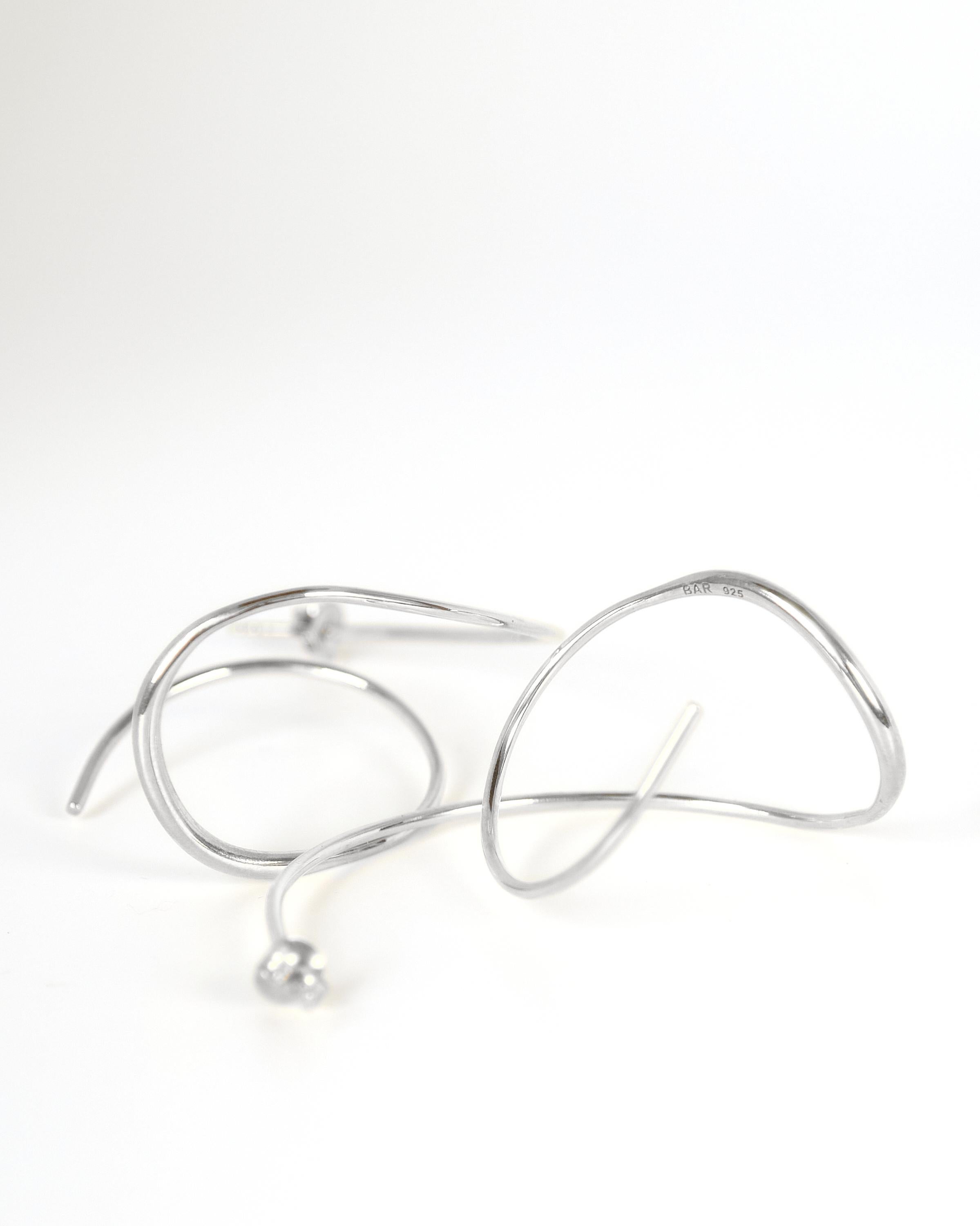 Modernist Sculptural Wire Drop Earrings in Recycled Silver For Sale