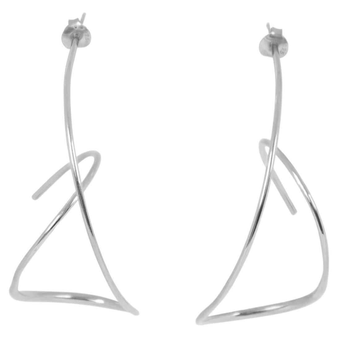 Sculptural Wire Drop Earrings in Recycled Silver  For Sale