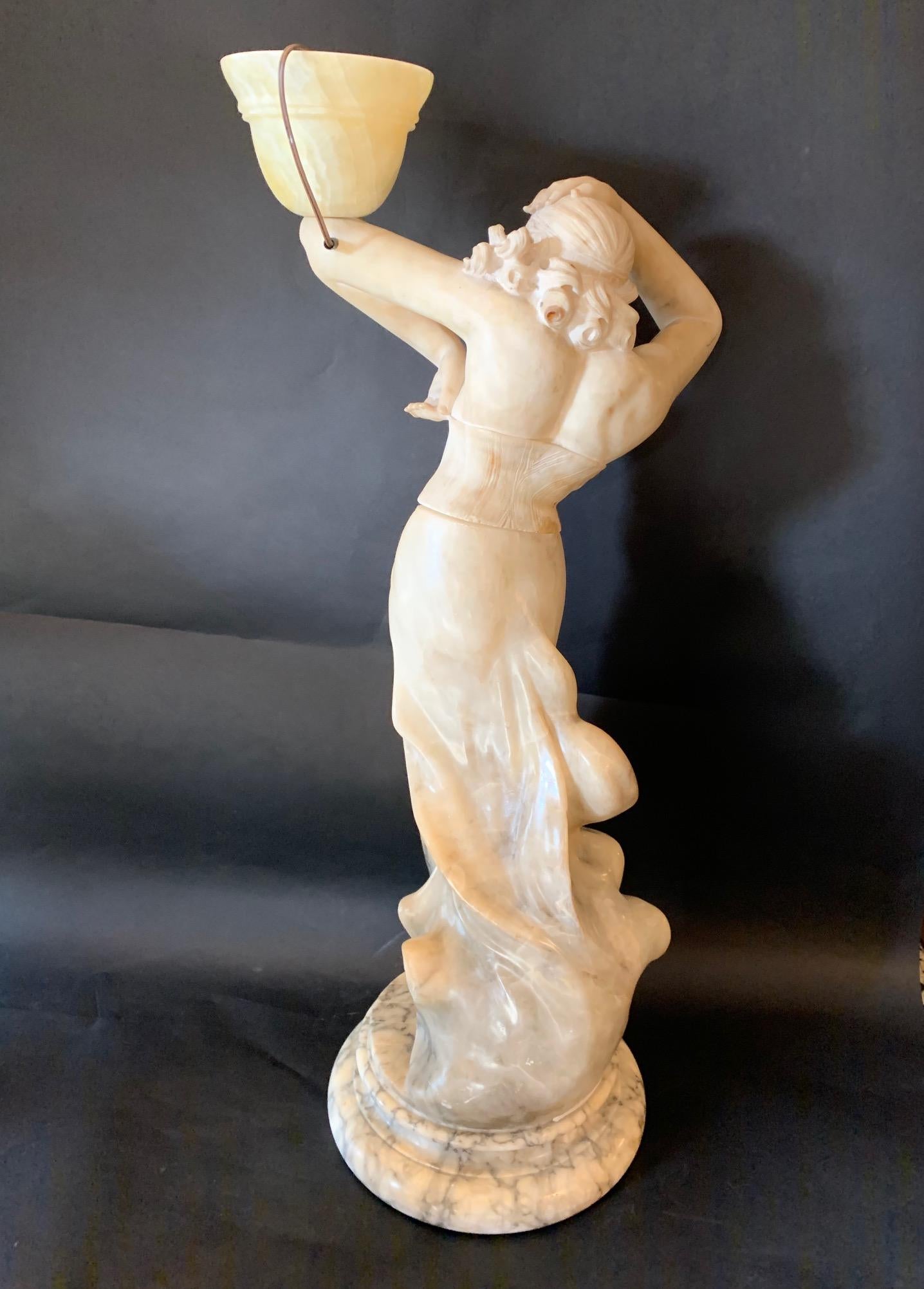 19th Century Sculptural Woman Torchère Lamp For Sale