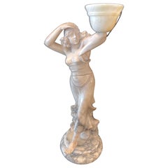 Antique Sculptural Woman Torchère Lamp