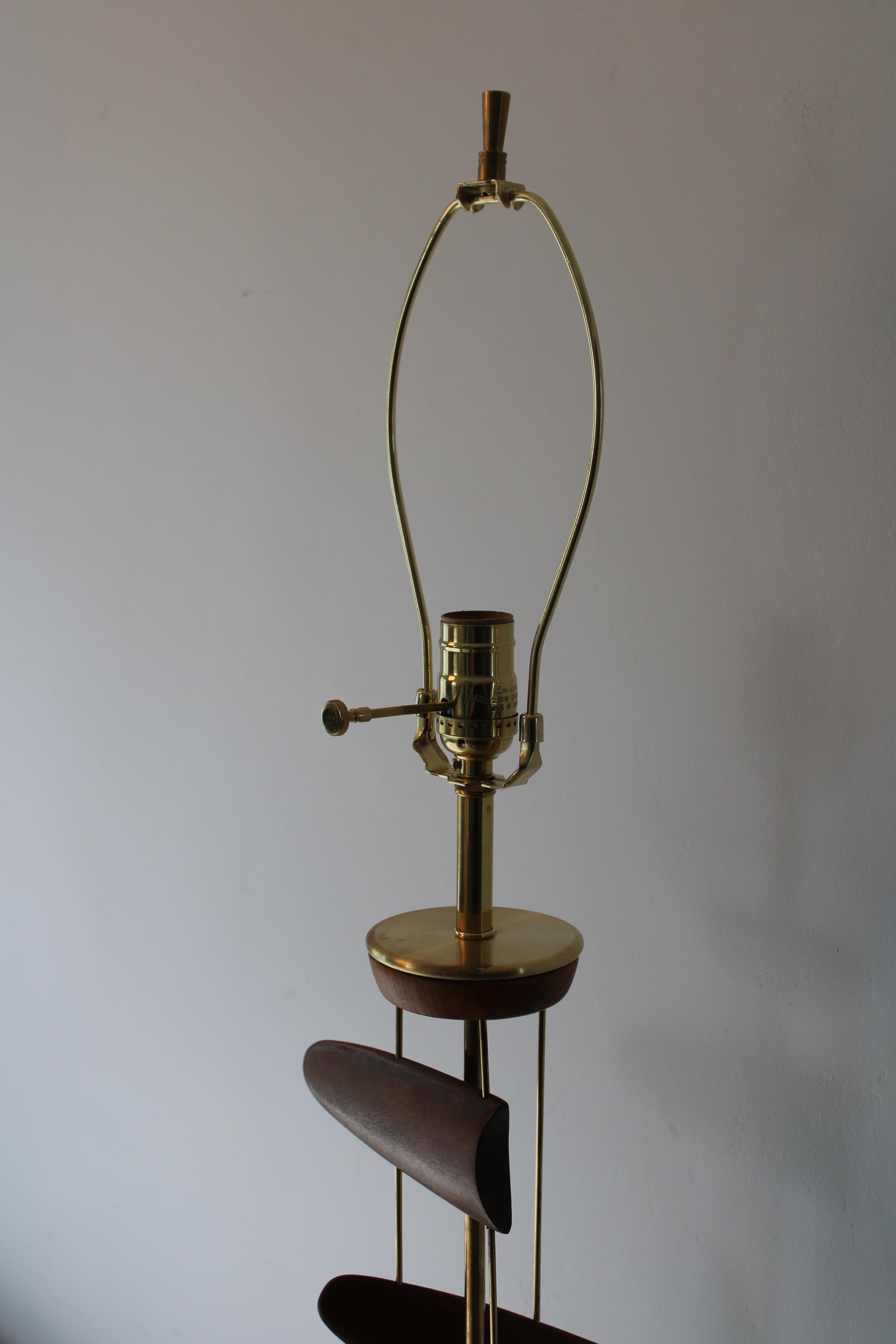 Sculptural Wood and Brass Lamp attributed to Leo Amino For Sale 6