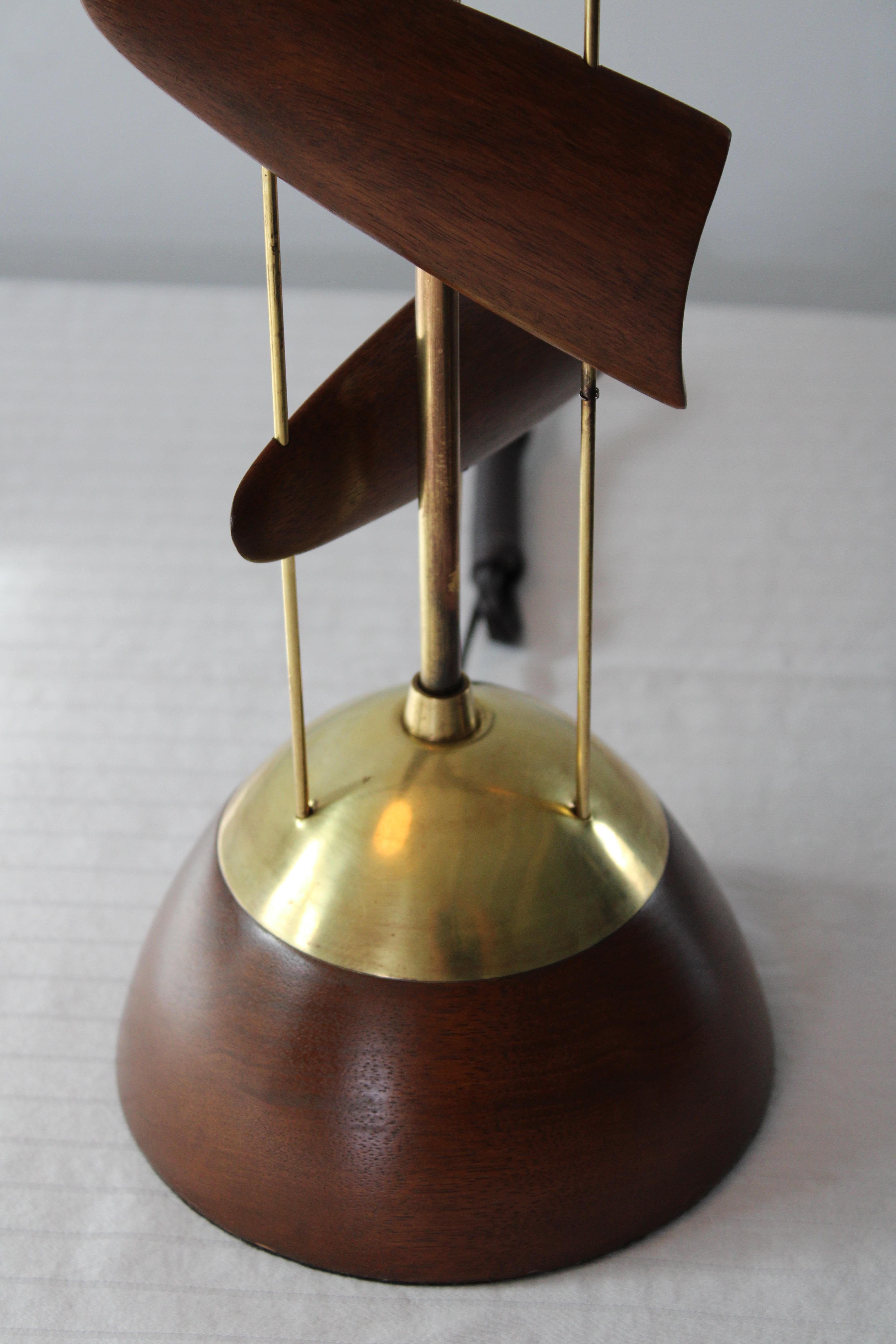 Sculptural Wood and Brass Lamp attributed to Leo Amino For Sale 8