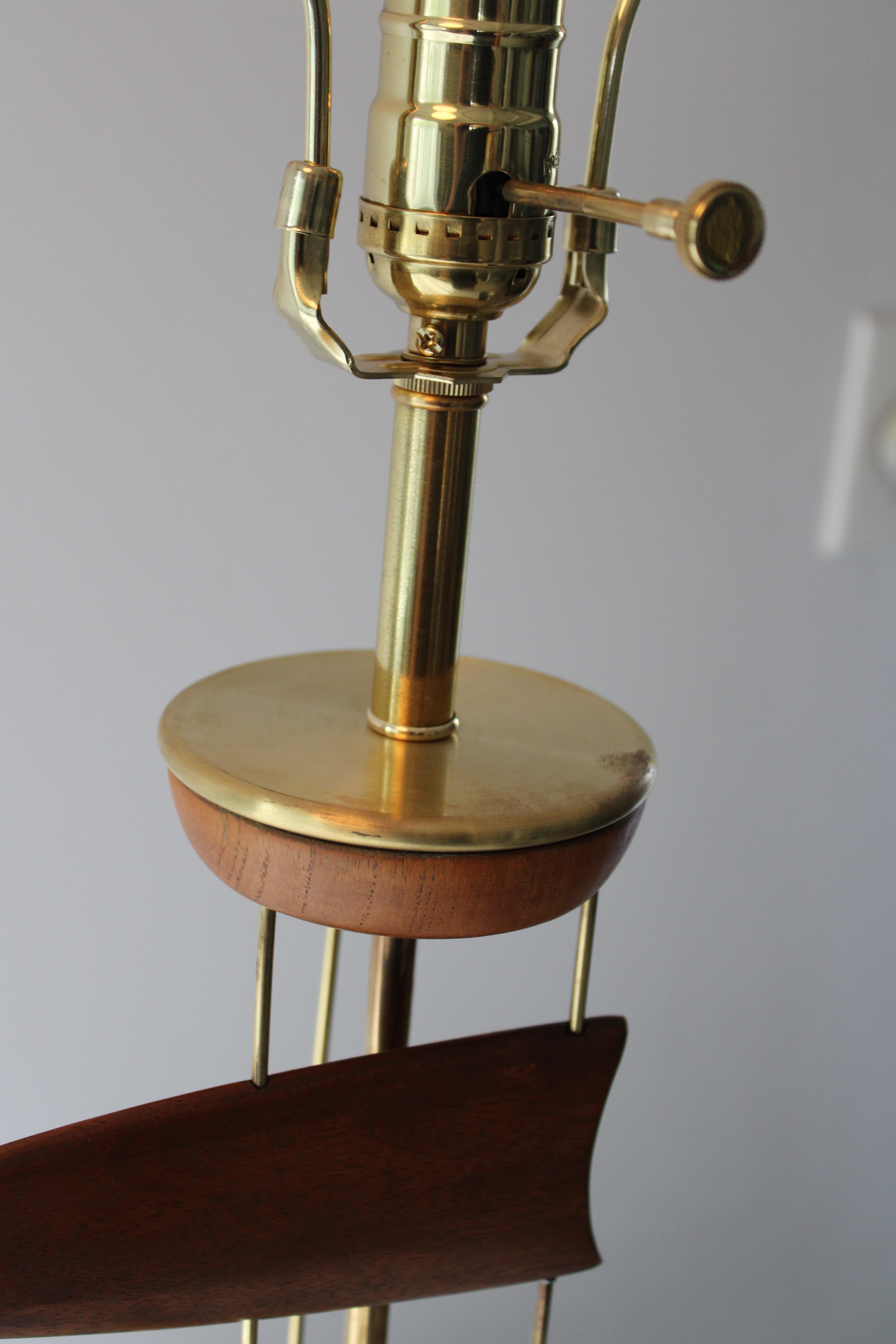 Sculptural Wood and Brass Lamp attributed to Leo Amino For Sale 9