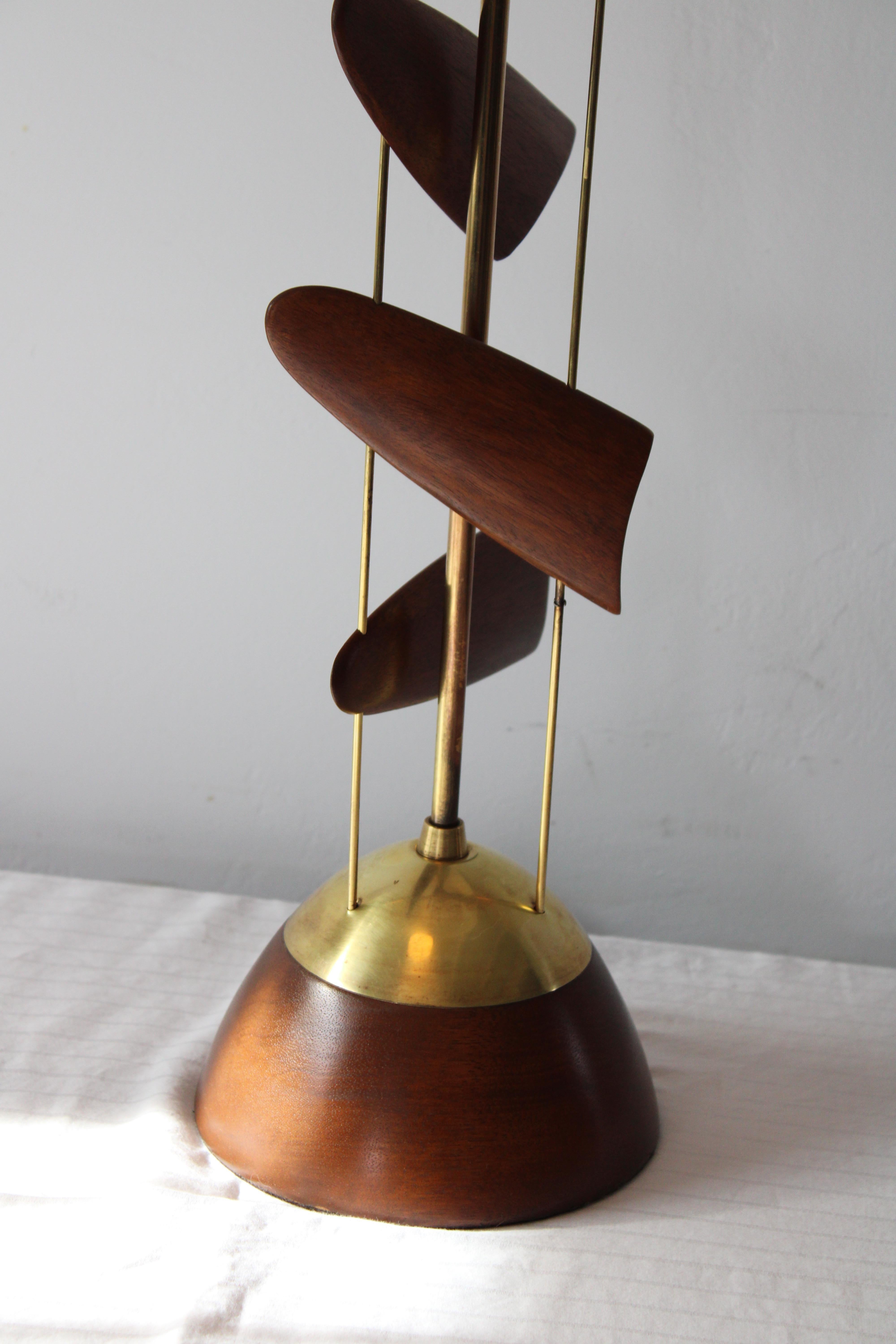 Sculptural Wood and Brass Lamp attributed to Leo Amino For Sale 1