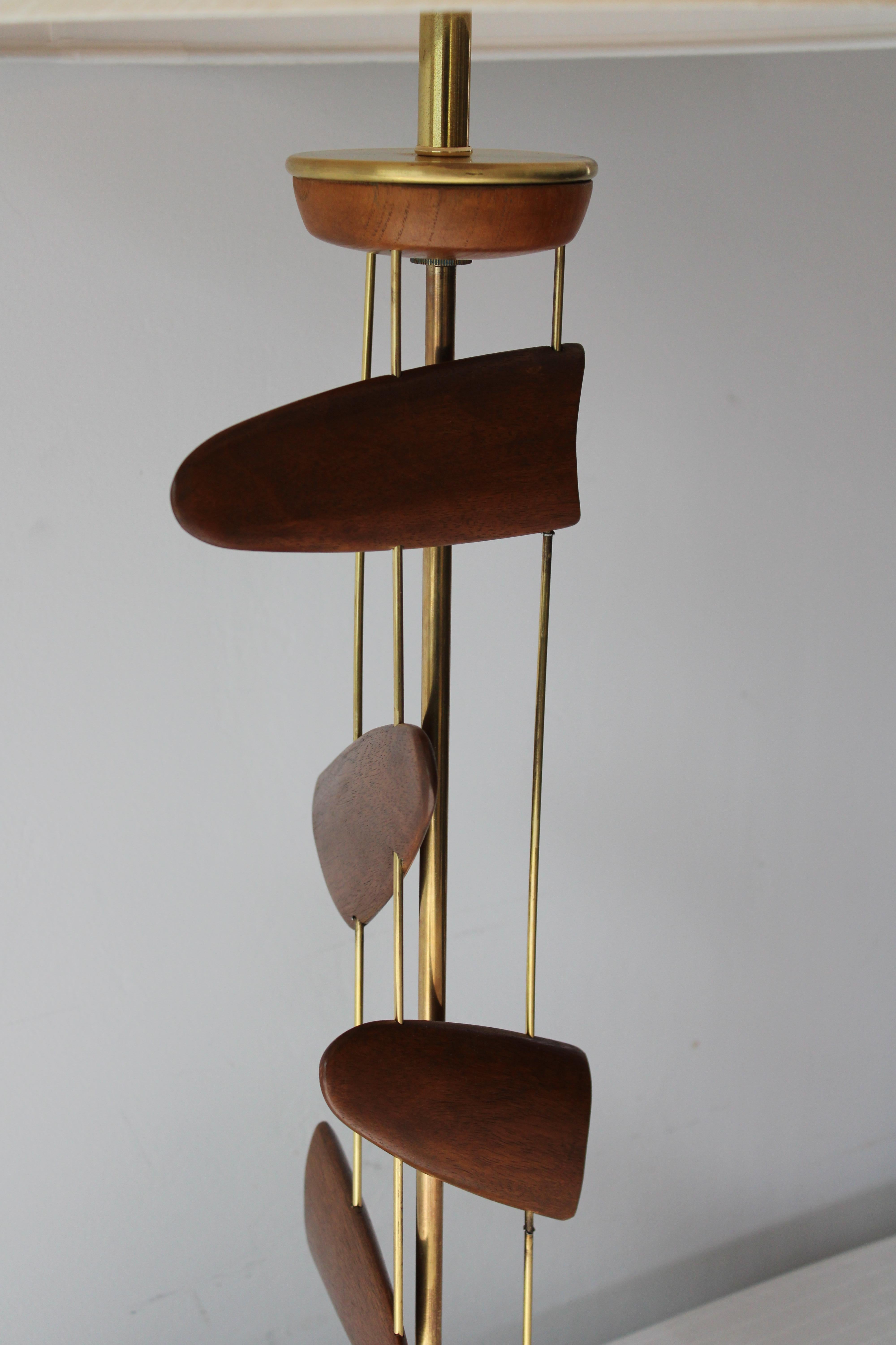 Sculptural Wood and Brass Lamp attributed to Leo Amino For Sale 3