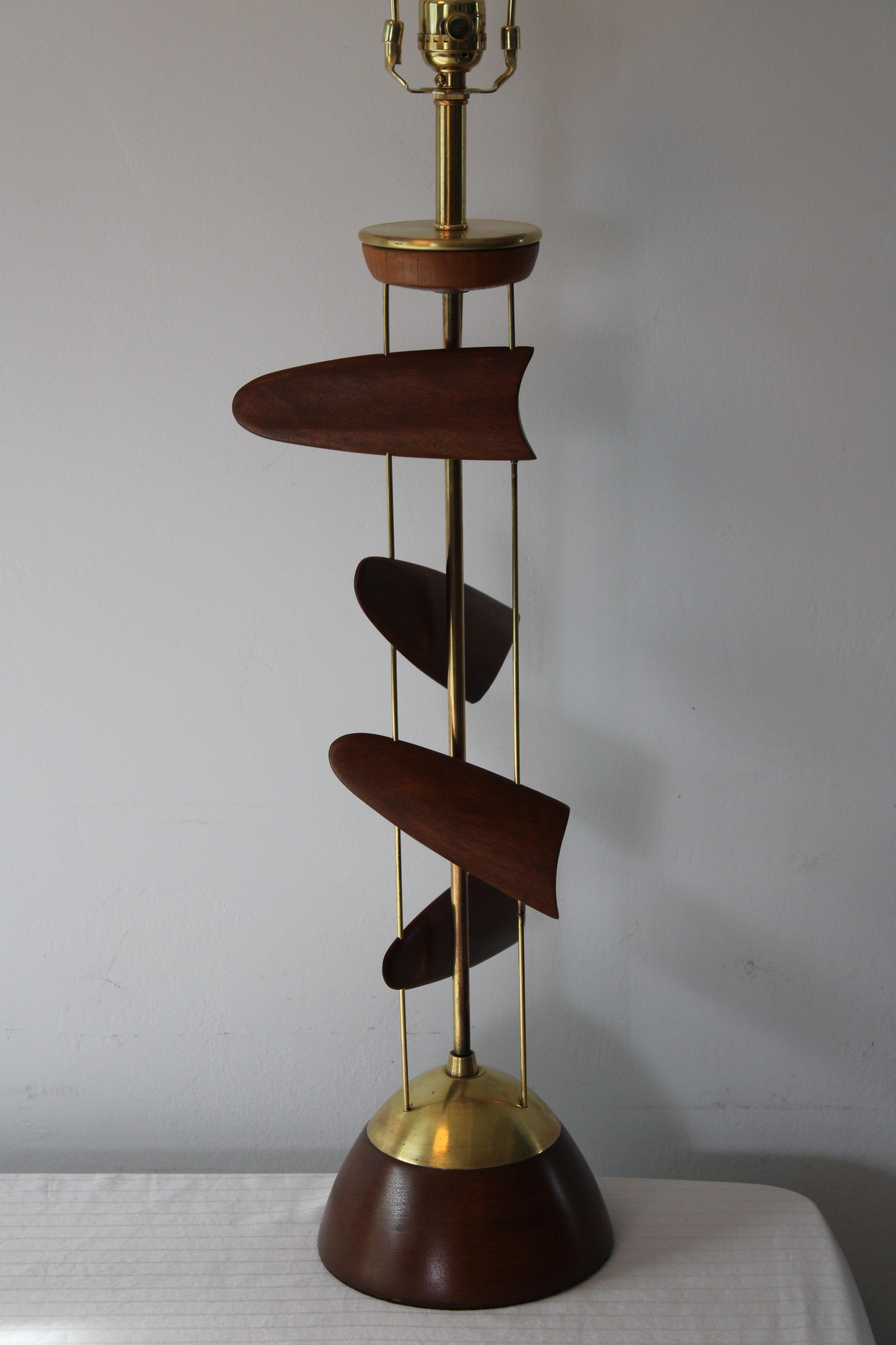 Sculptural Wood and Brass Lamp attributed to Leo Amino For Sale 4