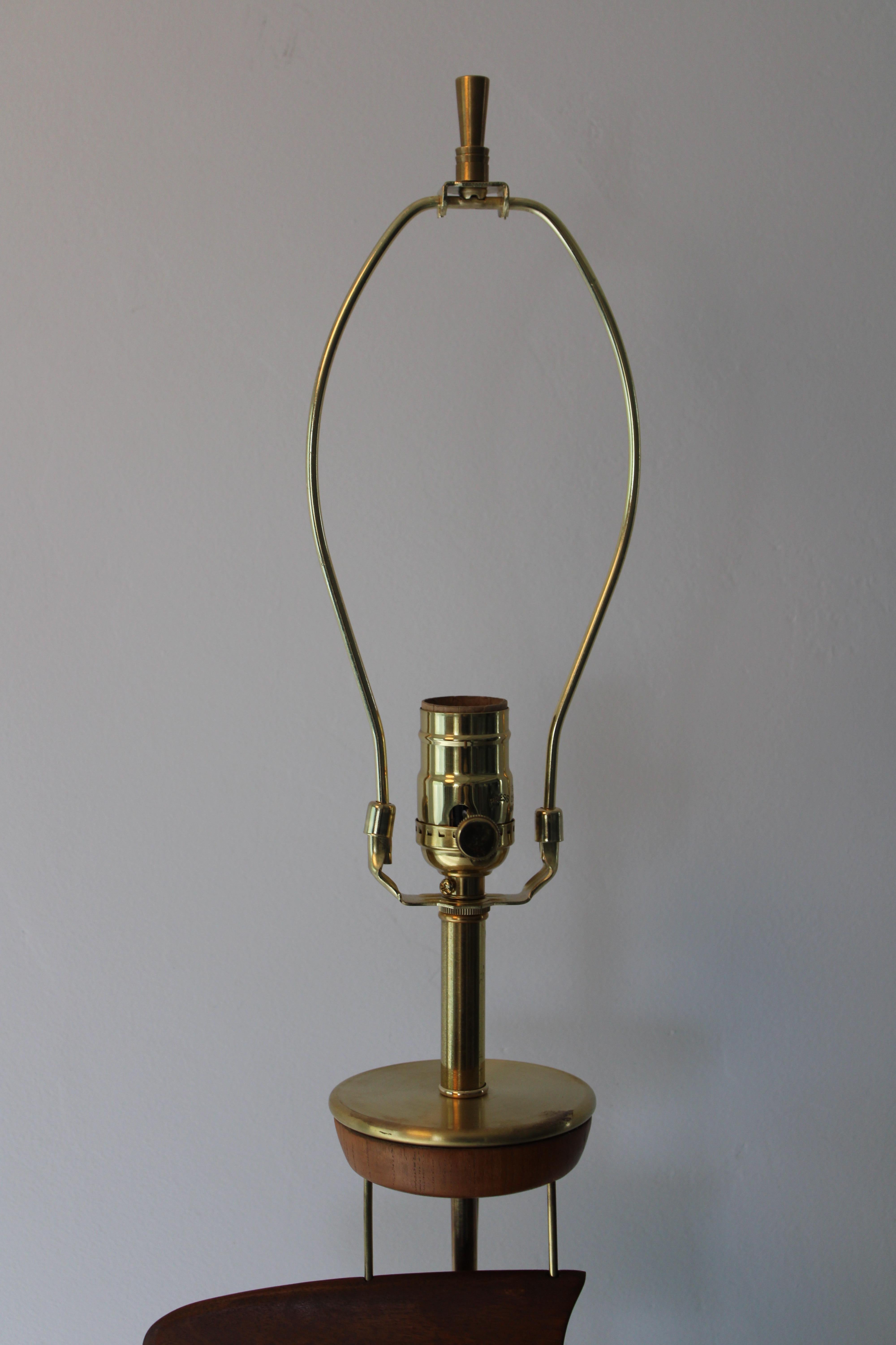 Sculptural Wood and Brass Lamp attributed to Leo Amino For Sale 5