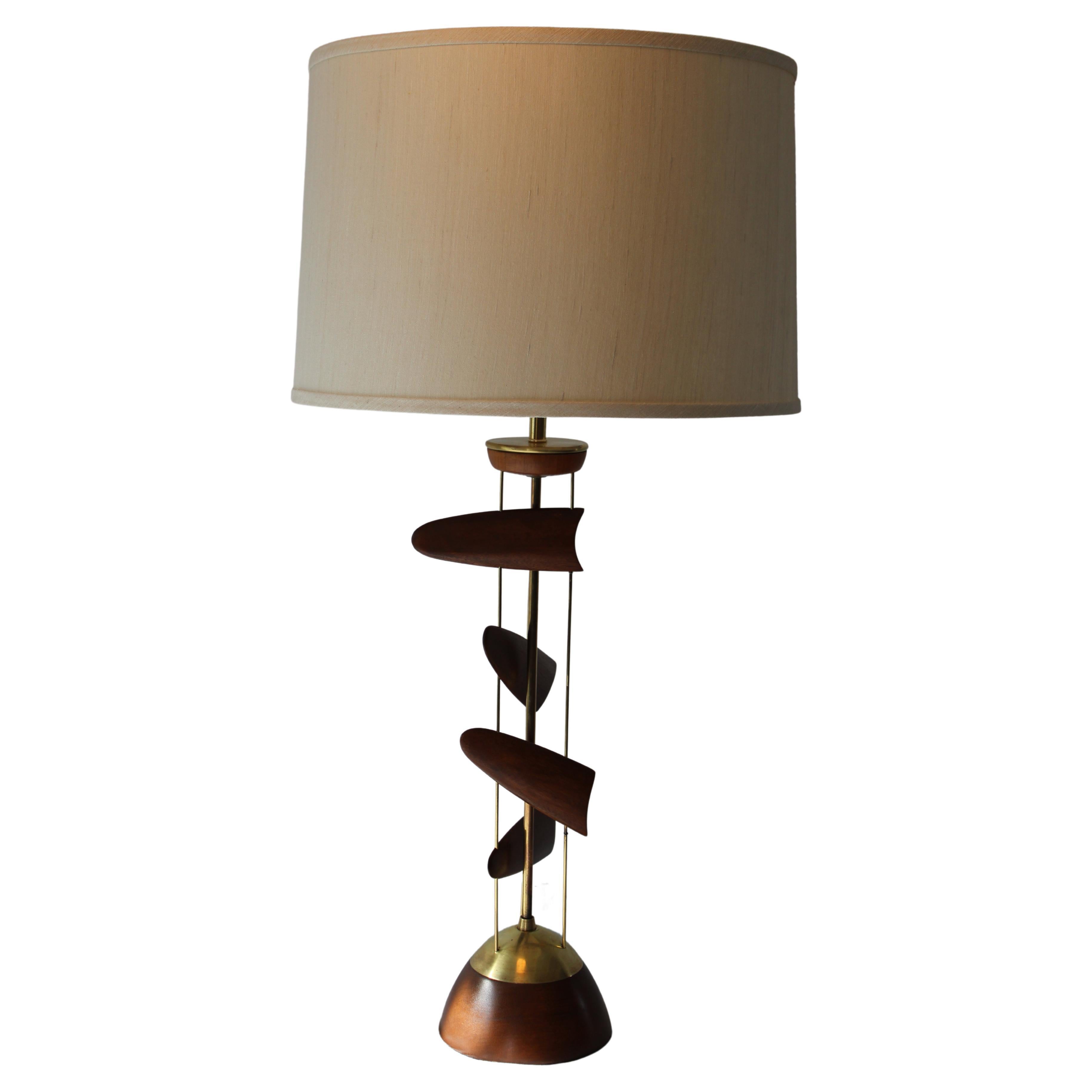 Sculptural Wood and Brass Lamp attributed to Leo Amino