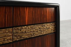 Sculptural wood and Brutalist Brass Credenza by Luciano Frigerio, Italy 1970s
