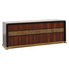 Sculptural wood and Brutalist Brass Credenza by Luciano Frigerio, Italy 1970s