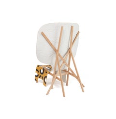Sculptural Wood and Linen Chair with Leopard Pattern