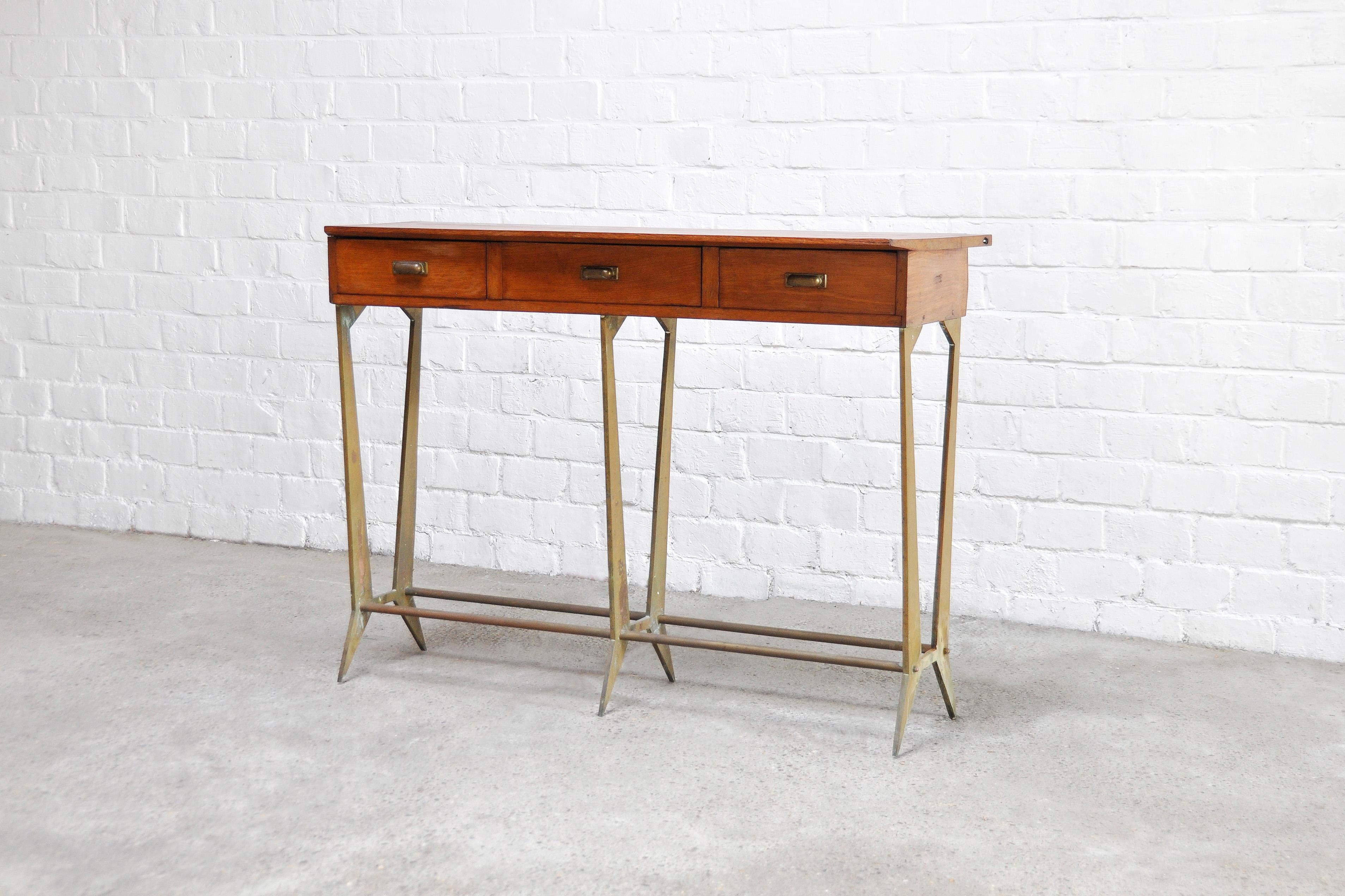 wood and brass console table