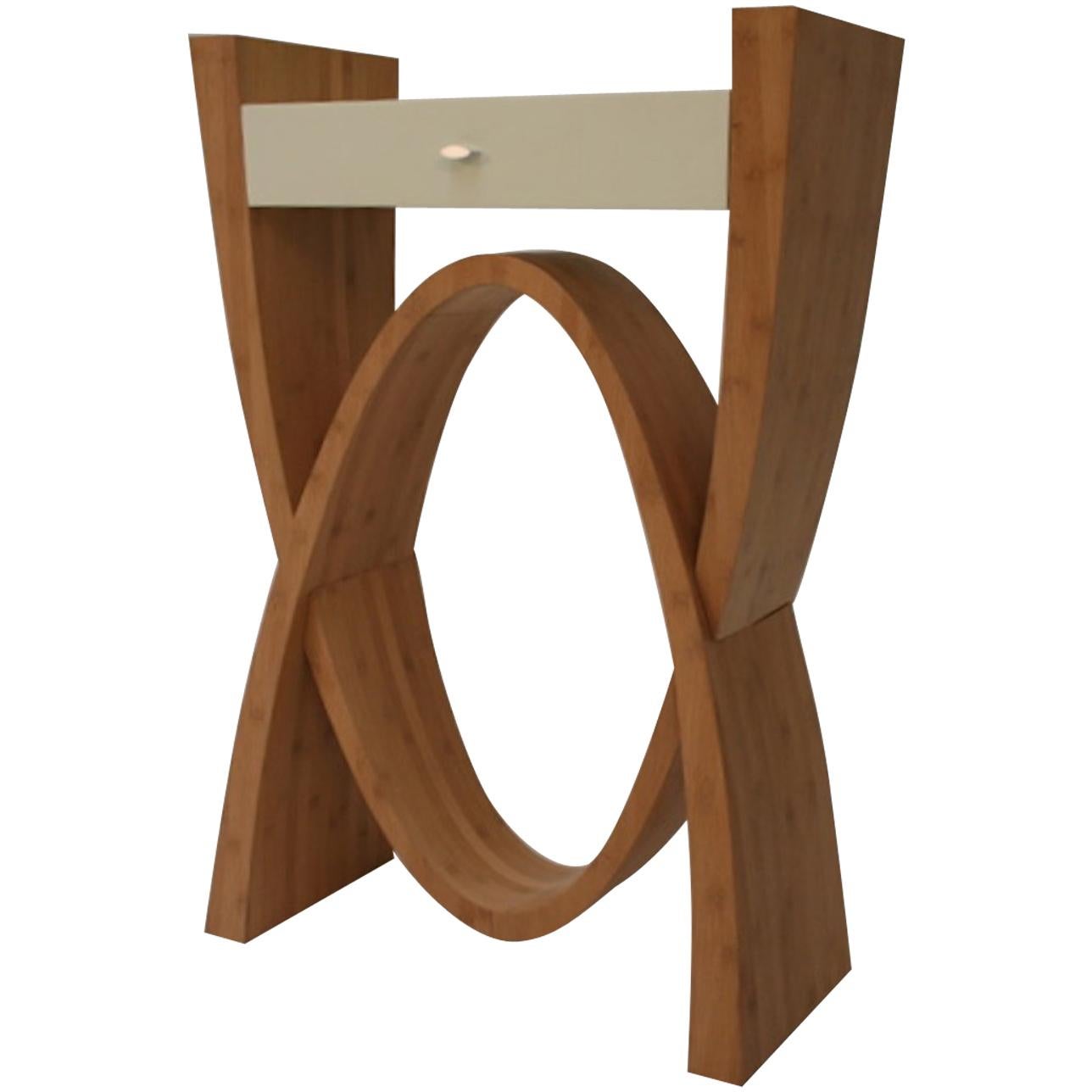 Sculptural Wood Console Cabinet with Bamboo Veneer and Painted Top For Sale