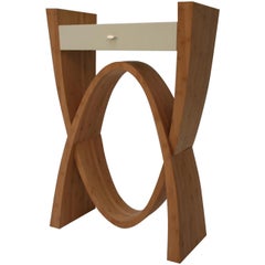 Sculptural Wood Console Cabinet with Bamboo Veneer and Painted Top