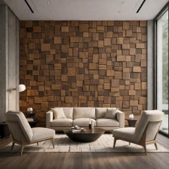 Brutalist Sculptural Collage Artwork Solid Walnut, Abstract Geometric Wall Art