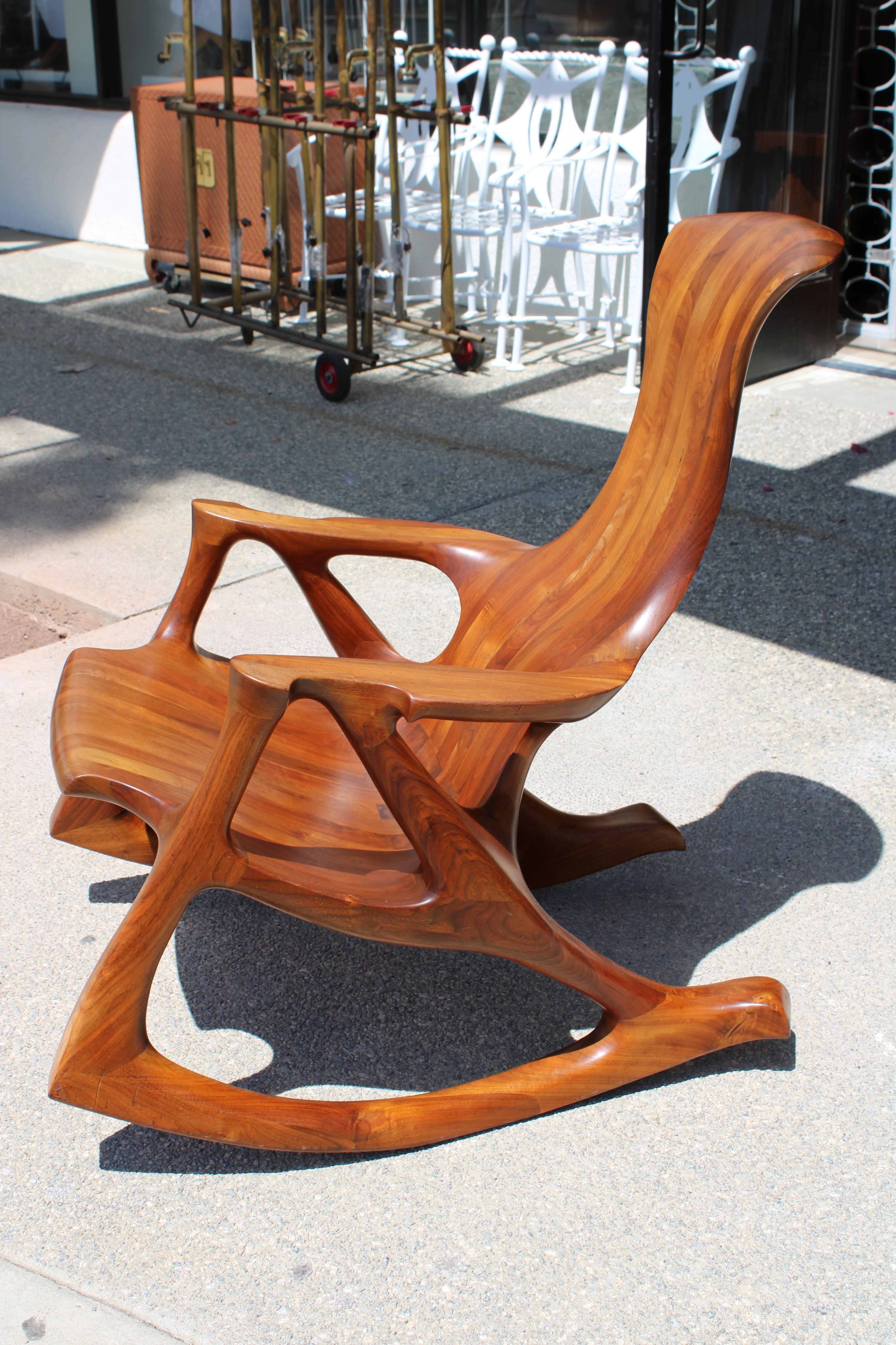 Sculptural Wood Rocker attributed to Kevin DesPlanques.  Rocker has been professionally refinished and measures 26.5