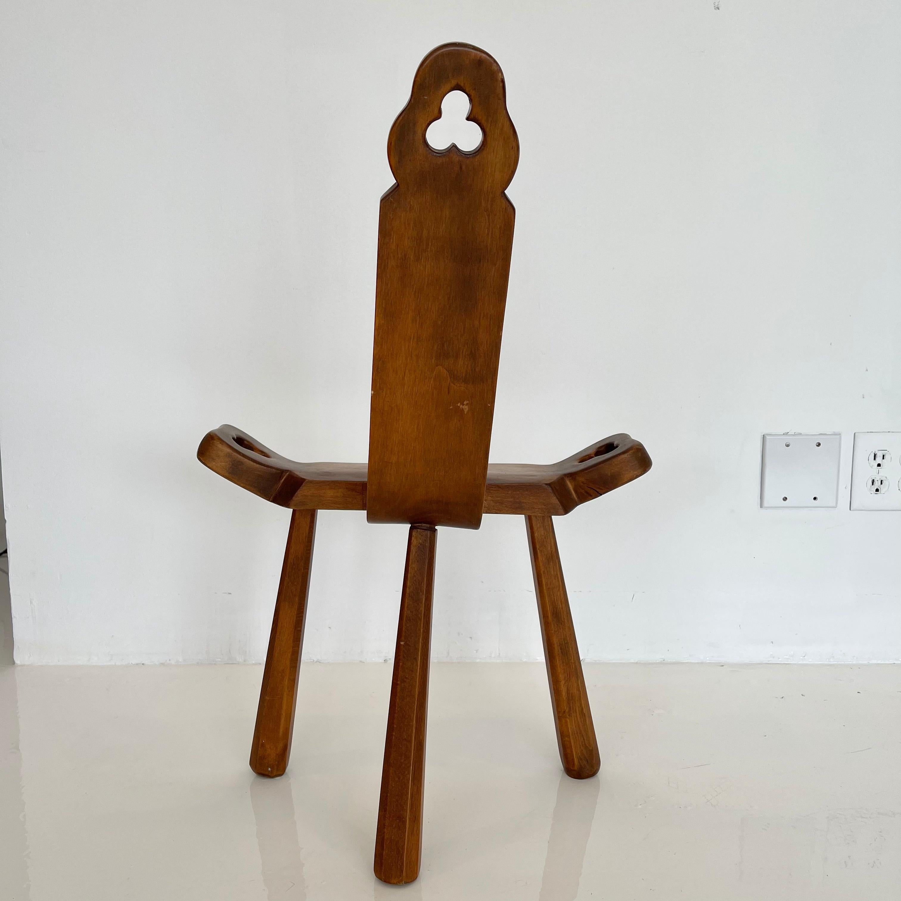 Sculptural Wood Tripod Chair In Good Condition In Los Angeles, CA