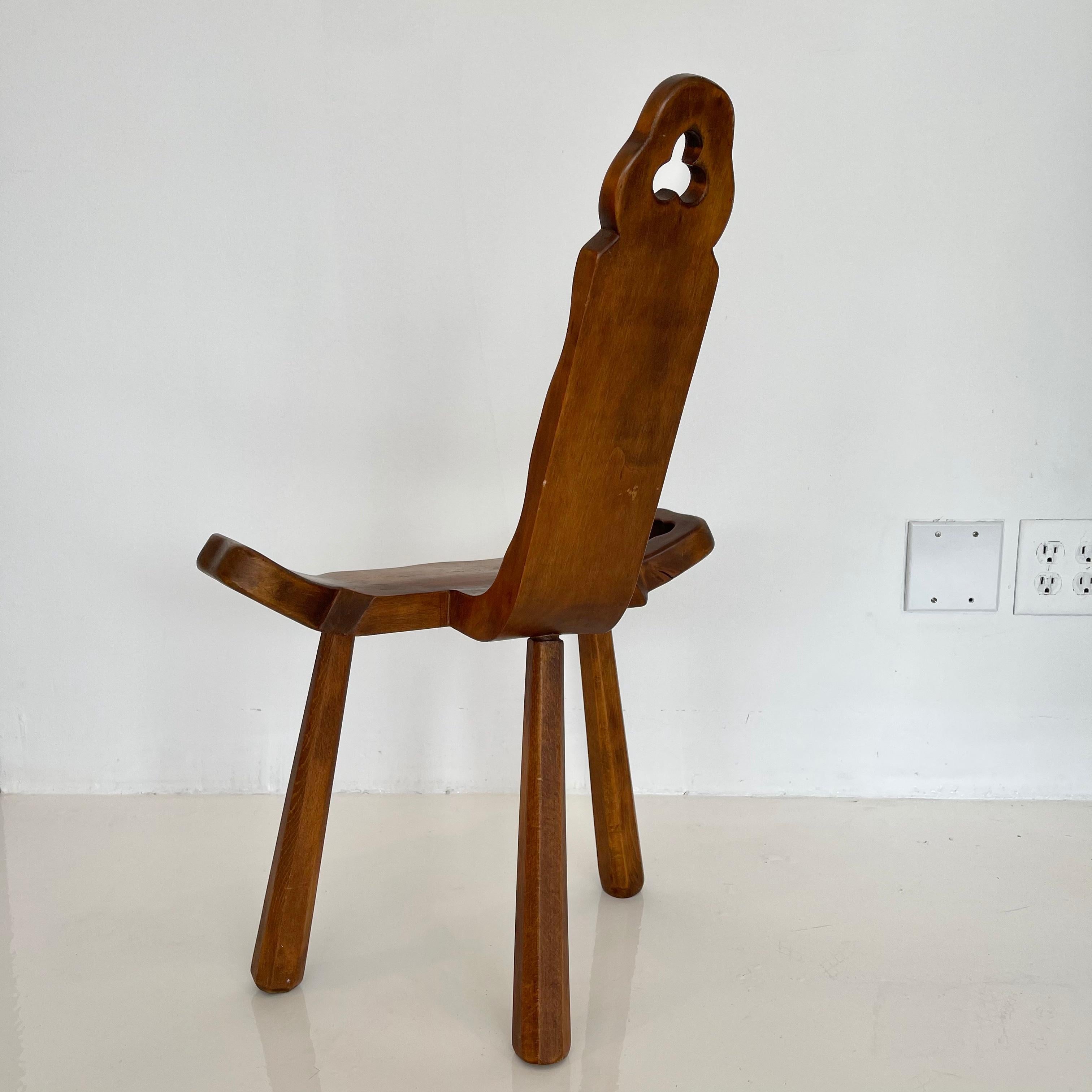 Mid-20th Century Sculptural Wood Tripod Chair