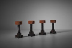 Sculptural Wooden and Velvet Bar Stools, 1970s