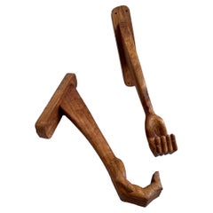 Sculptural Wooden Arm Wall Hooks, 1960s France