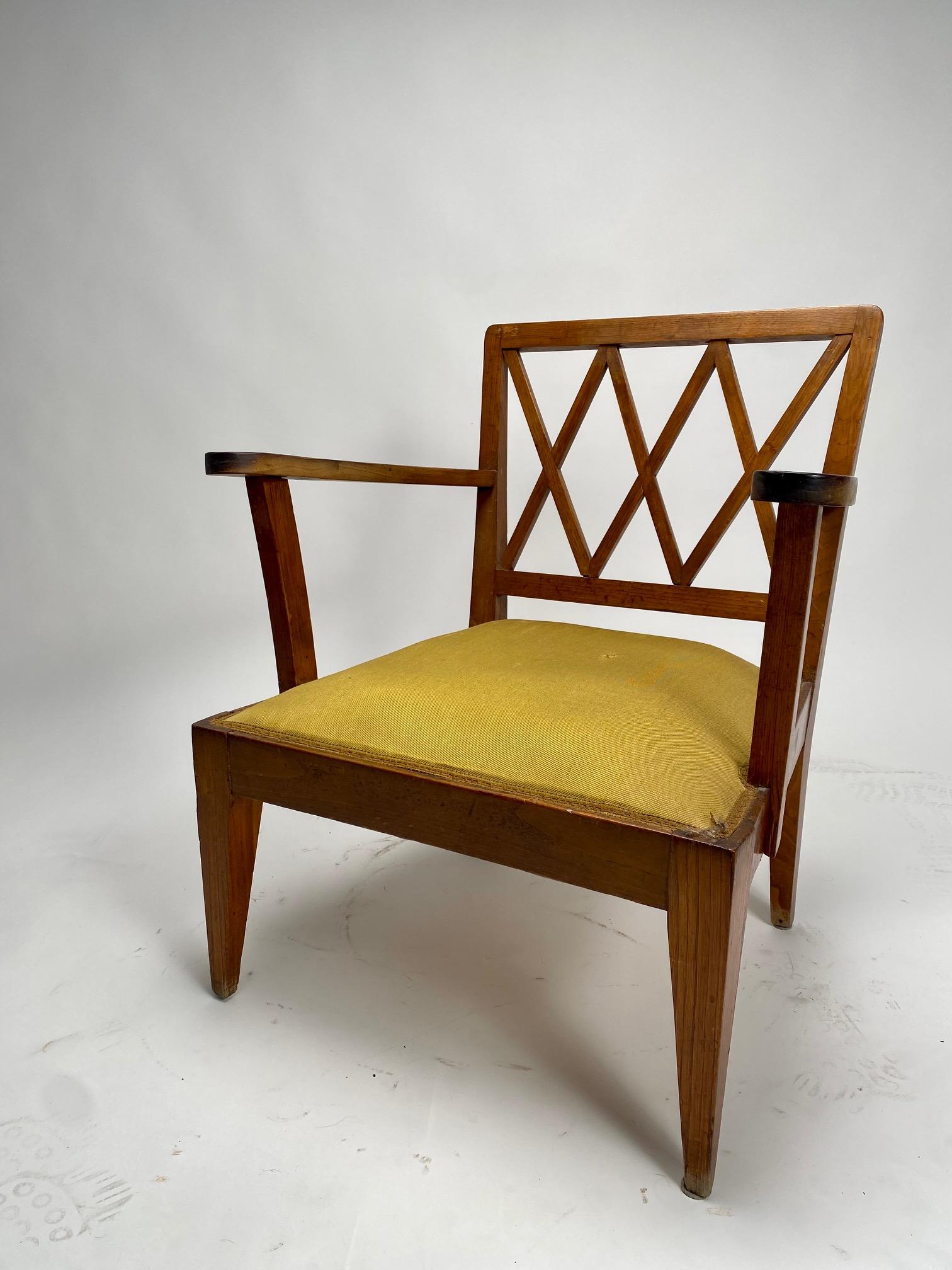 Art Deco Sculptural wooden Armchair, Gio Ponti Style, Italy, 1930s For Sale