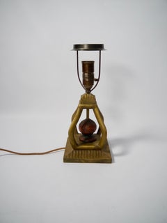 Sculptural Wooden Art Nouveau Table Lamp, Sweden, 1930s