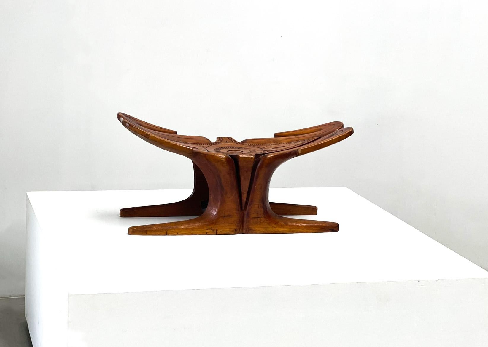 Sculptural carved stool
Nice shaped chair or stool. This chair is probably from the 1960s from France. It has been a small edition as it is not known to us. It may also have been a local sculpter. Without a doubt, this is a good example of fun,