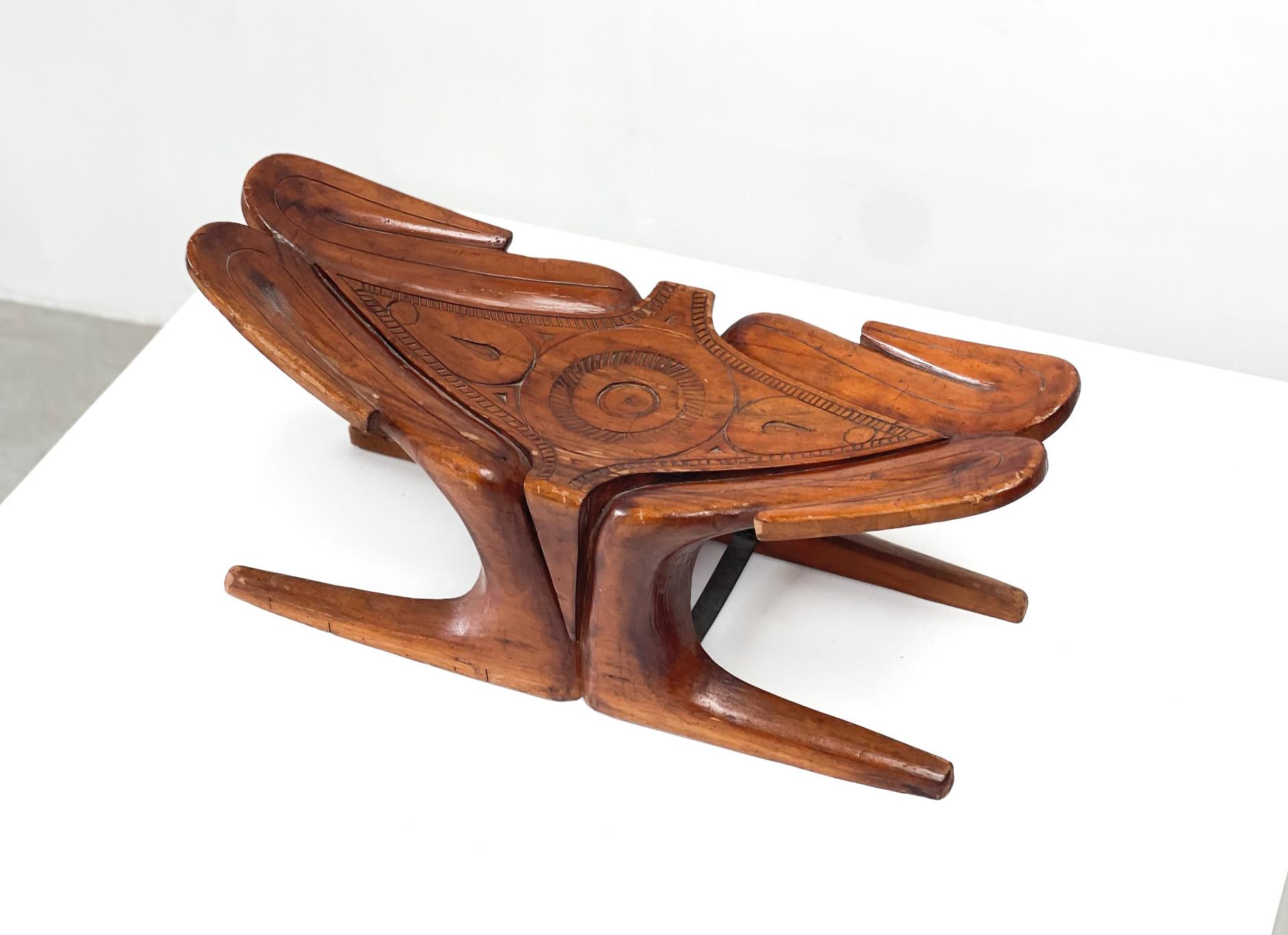 Mid-20th Century Sculptural wooden carved stool For Sale