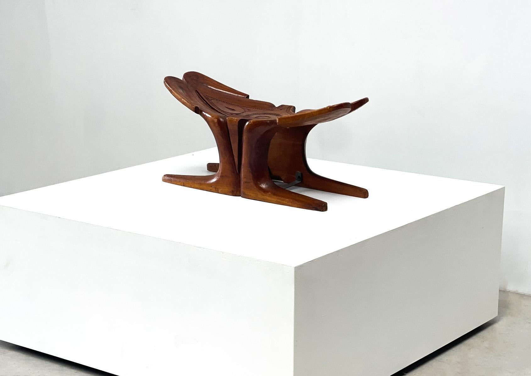 Sculptural wooden carved stool For Sale 4