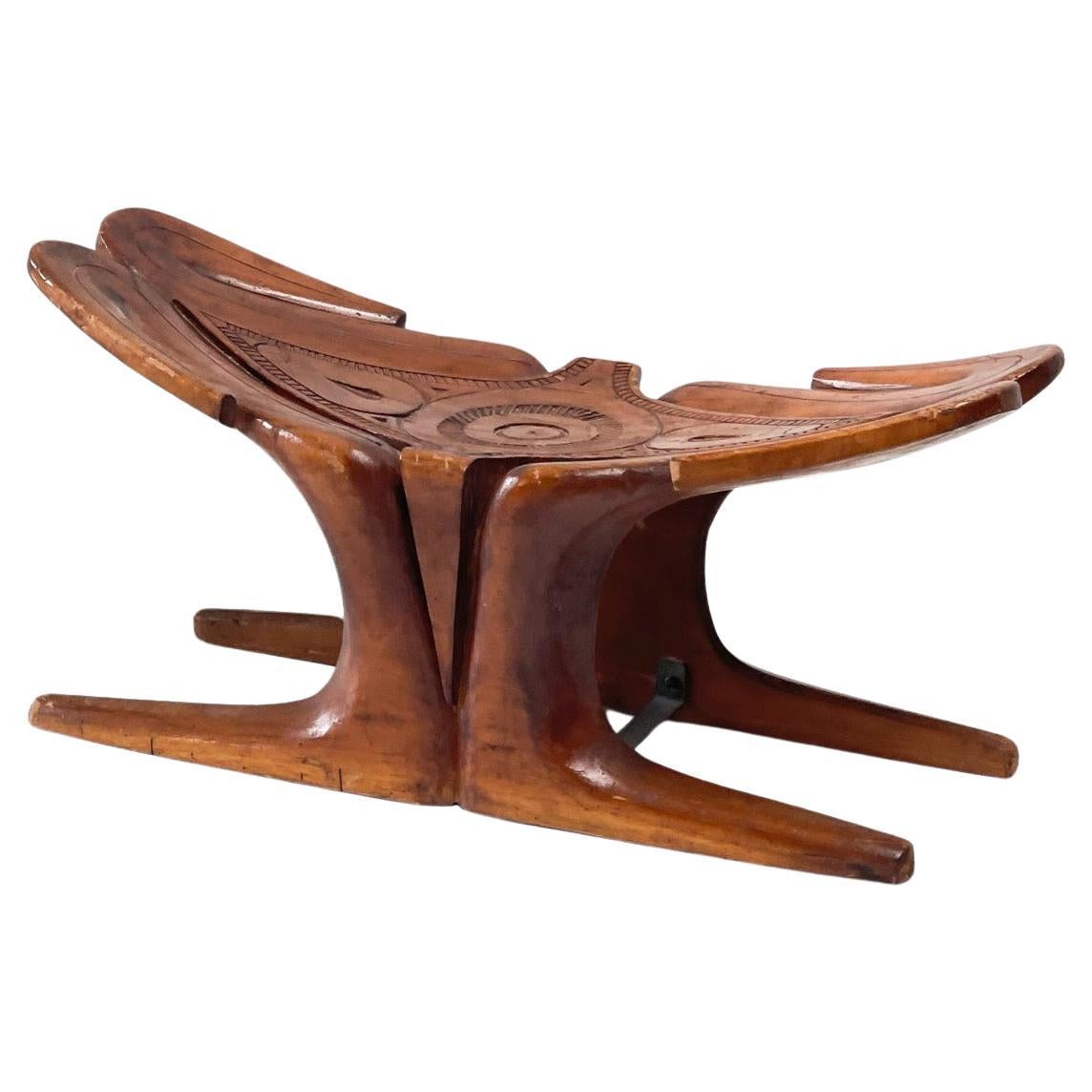Sculptural wooden carved stool For Sale