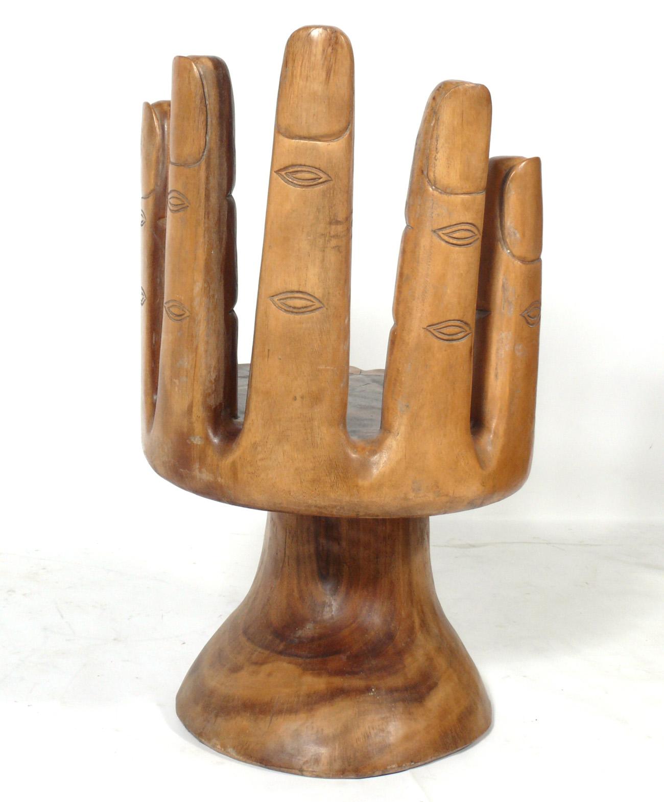 Mid-Century Modern Sculptural Wooden Hand Chair in the Manner of Pedro Friedeberg