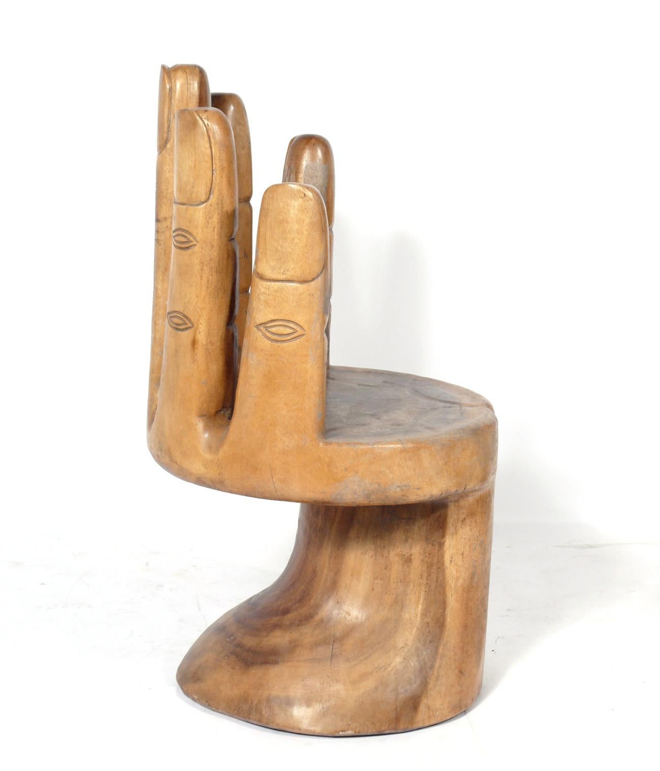 Mexican Sculptural Wooden Hand Chair in the Manner of Pedro Friedeberg
