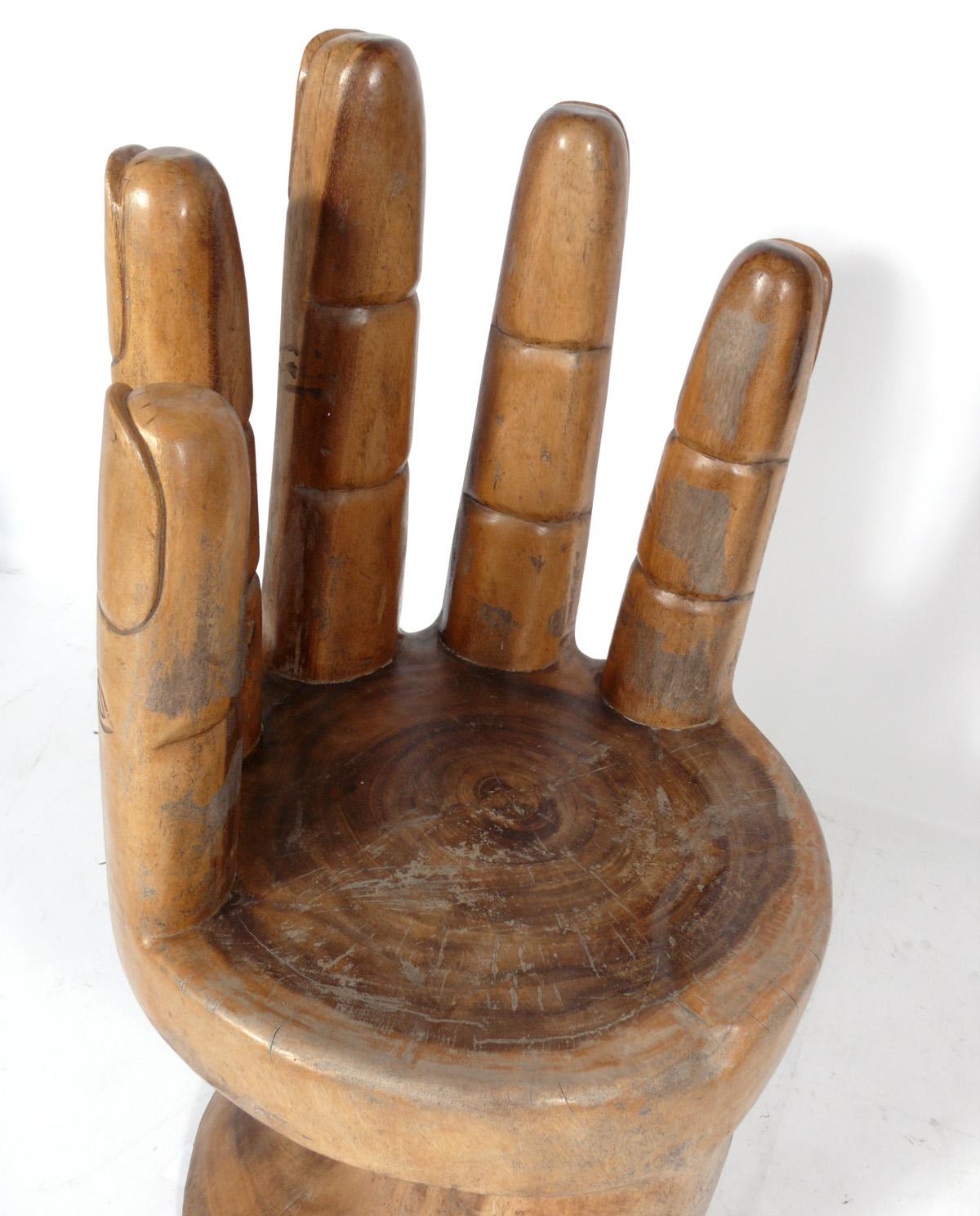 Carved Sculptural Wooden Hand Chair in the Manner of Pedro Friedeberg