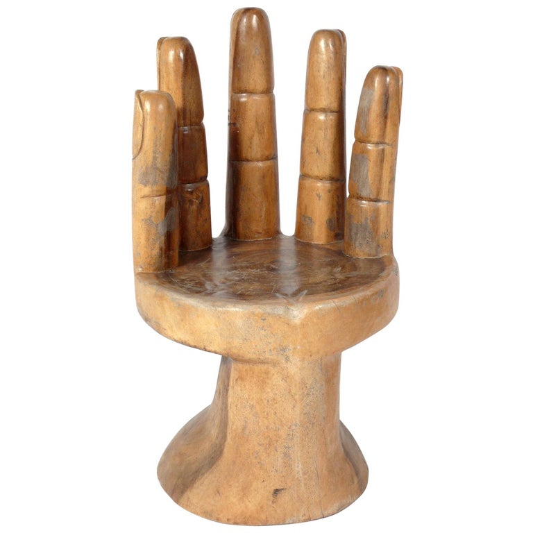 Sculptural Wooden Hand Chair in the Manner of Pedro Friedeberg For Sale