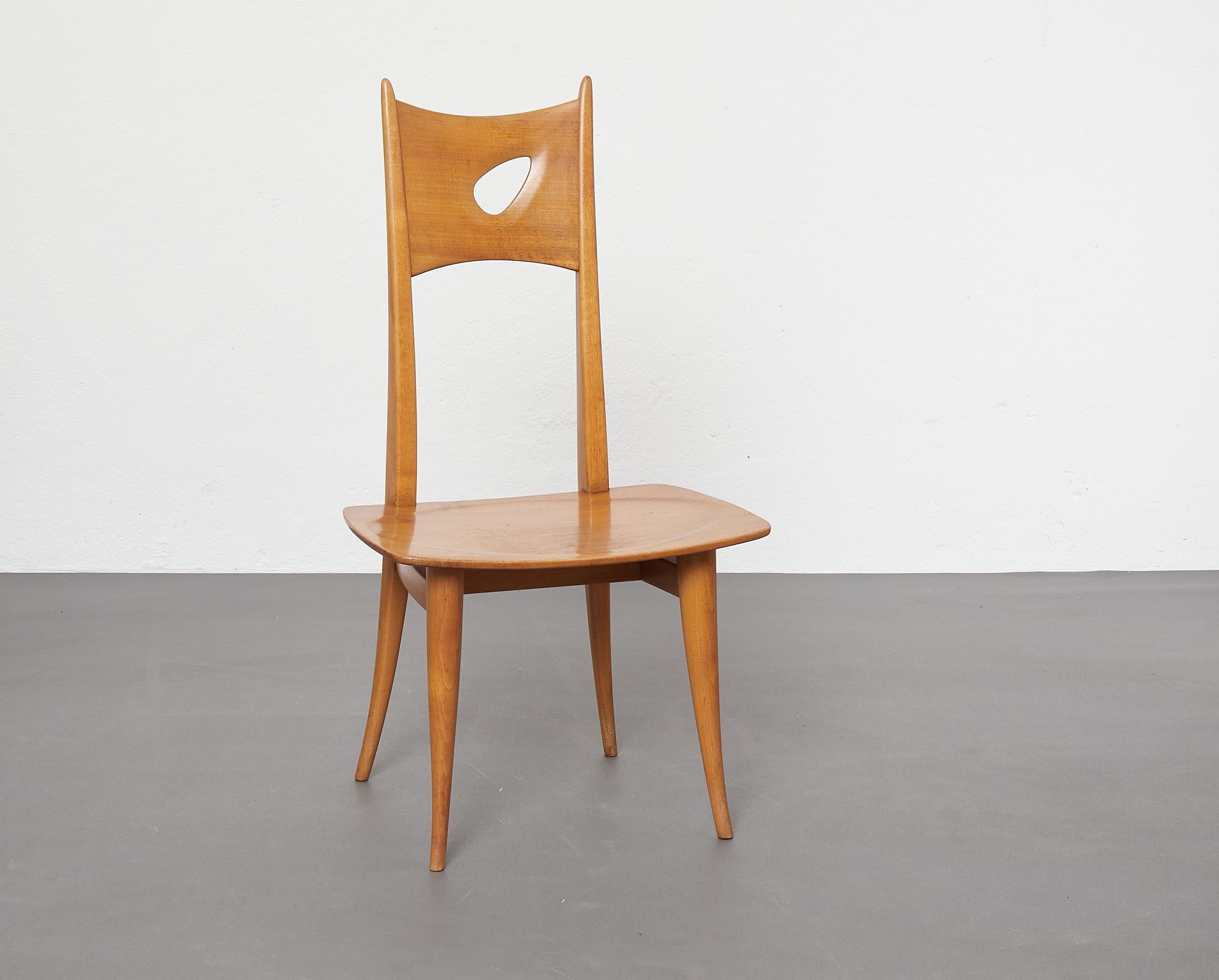 Mid-Century Modern Sculptural Wooden High Back Chair Anthroposophy France or Switzerland, 1950