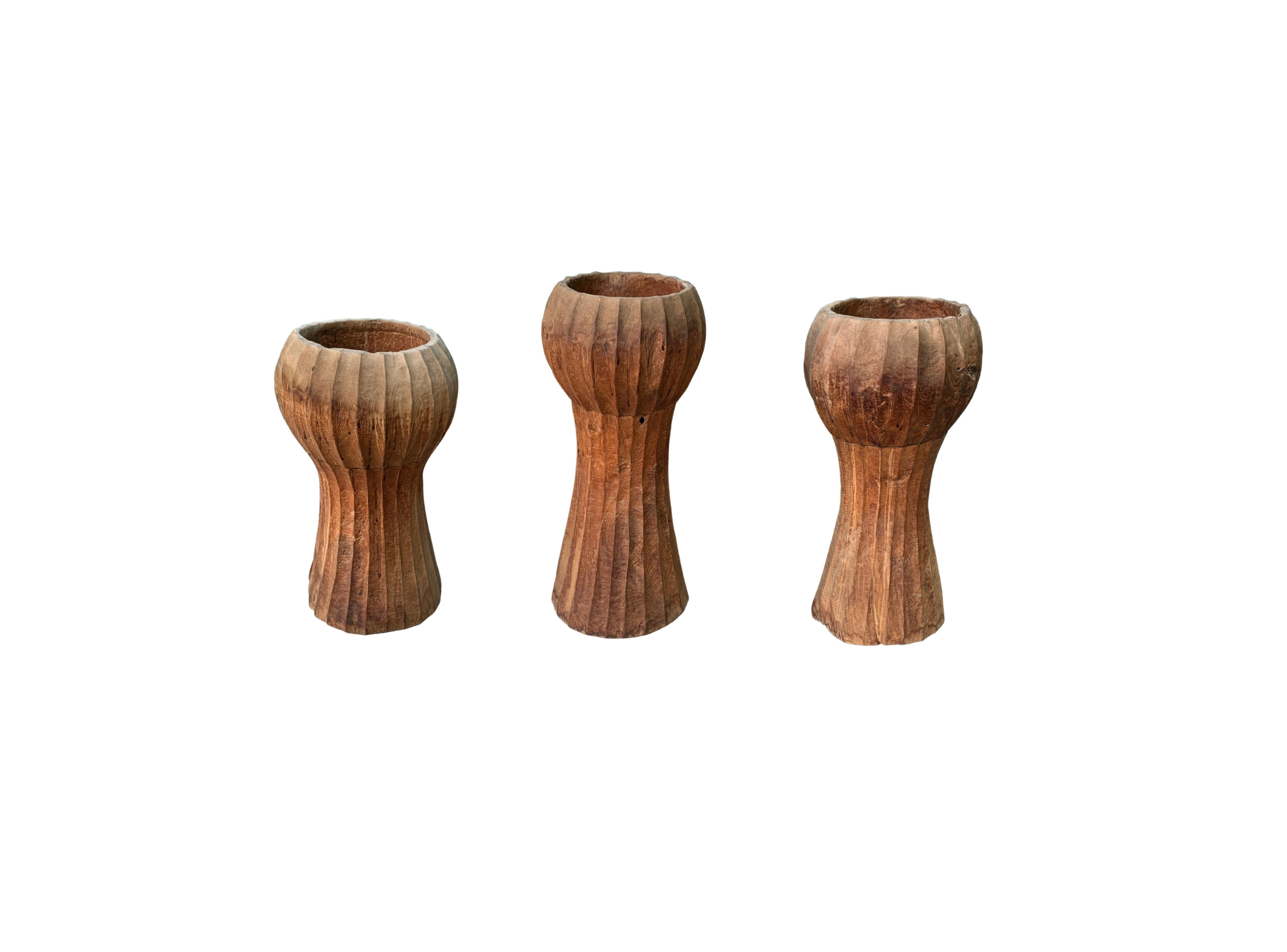 Organic Modern Sculptural Wooden Planters / Decorative Bowls Hand-Crafted in Indonesia For Sale