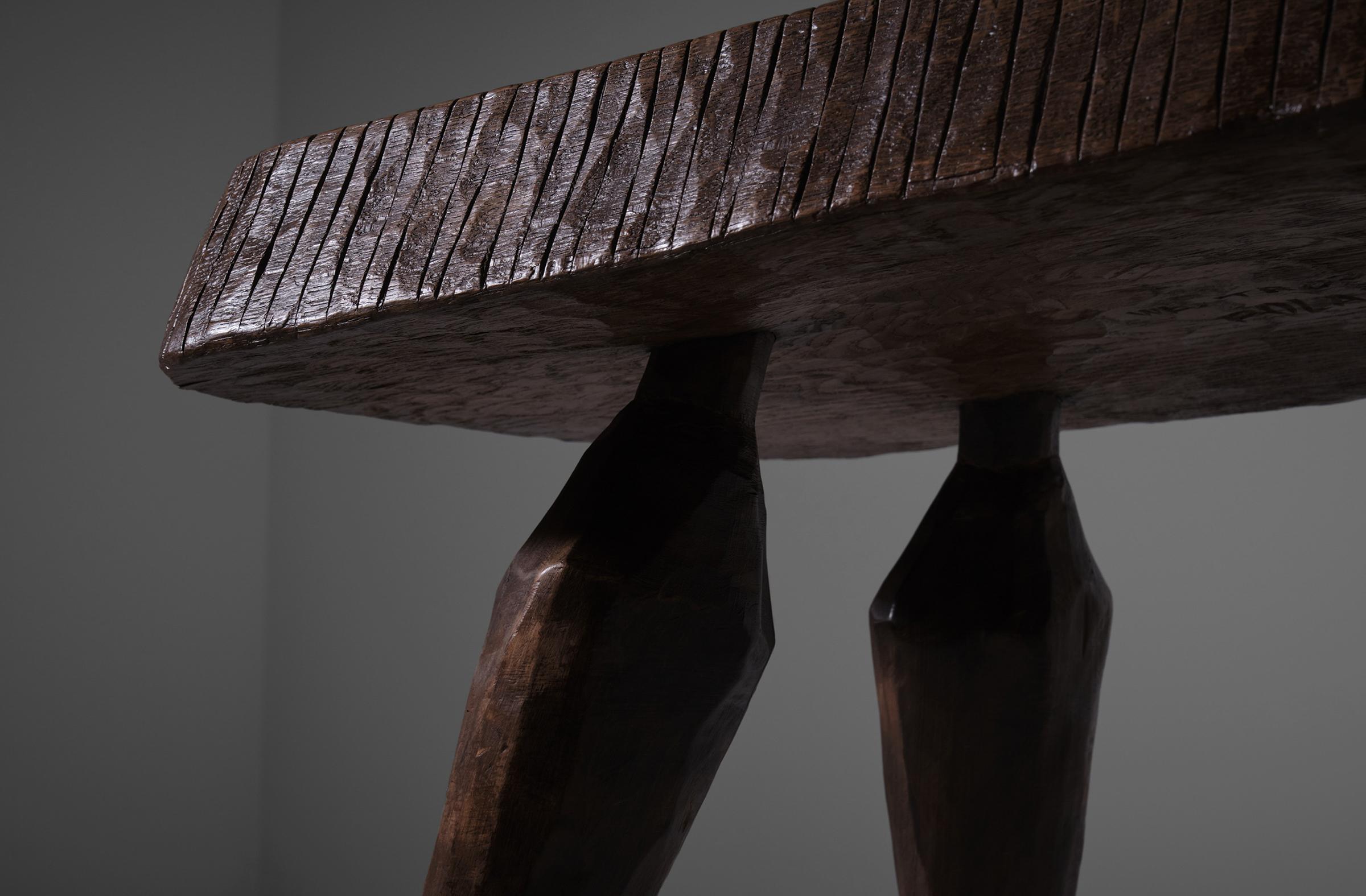 Sculptural Wooden Side Table by Wladyslaw Trojan, Poland, 1960s In Good Condition In Rotterdam, NL