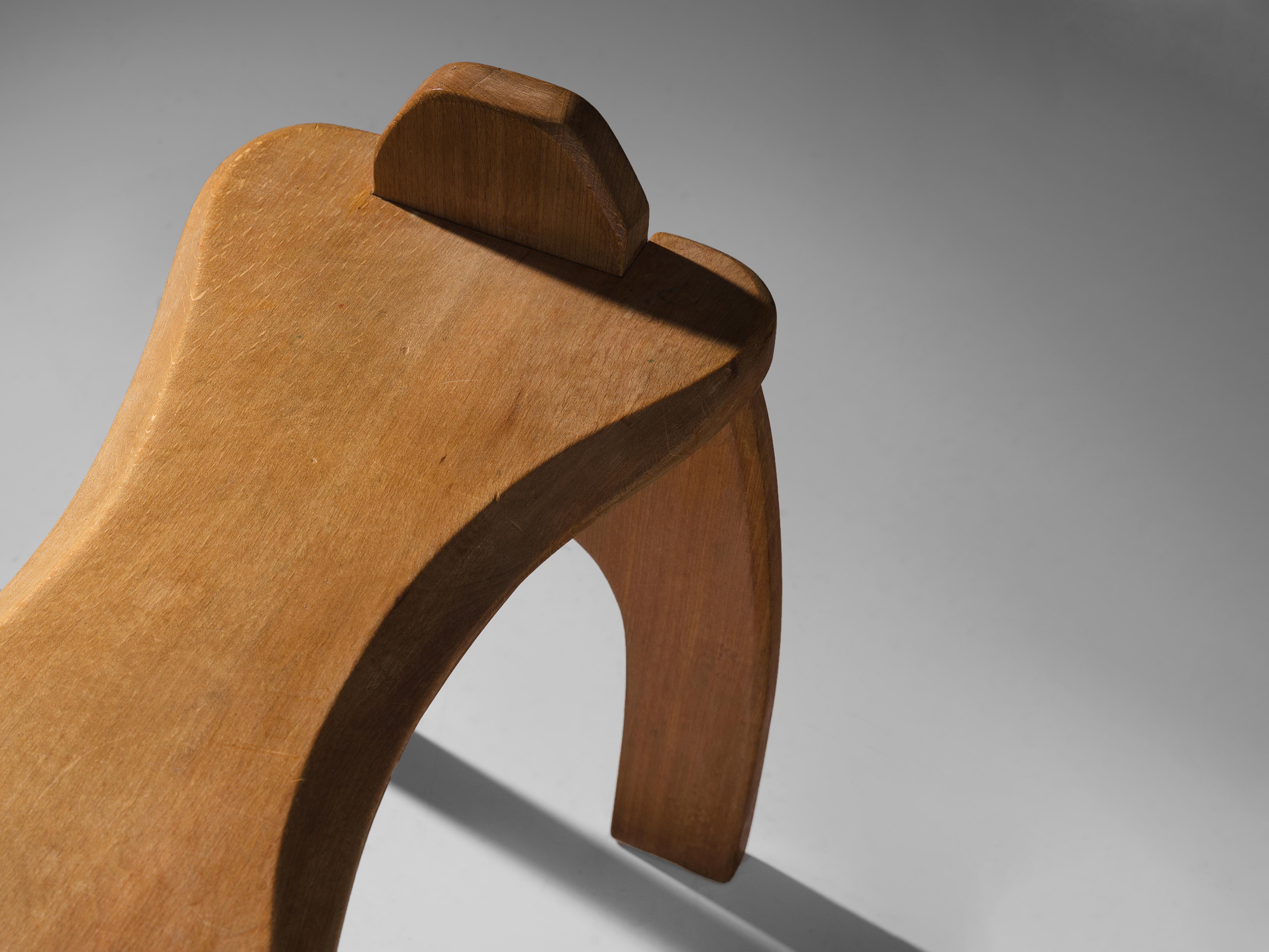 European Sculptural Wooden Stool in Solid Oak