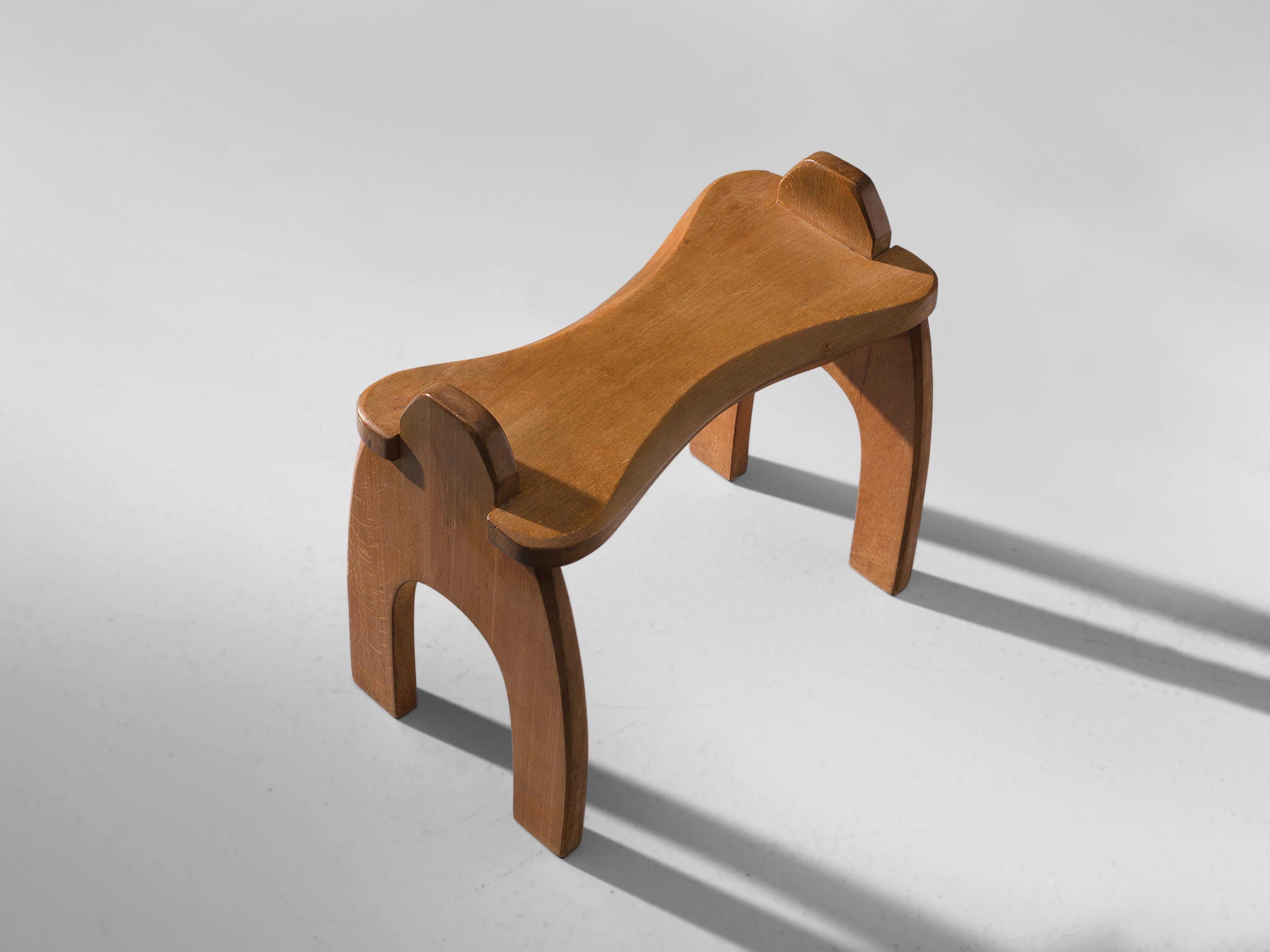 Sculptural Wooden Stool in Solid Oak In Good Condition In Waalwijk, NL