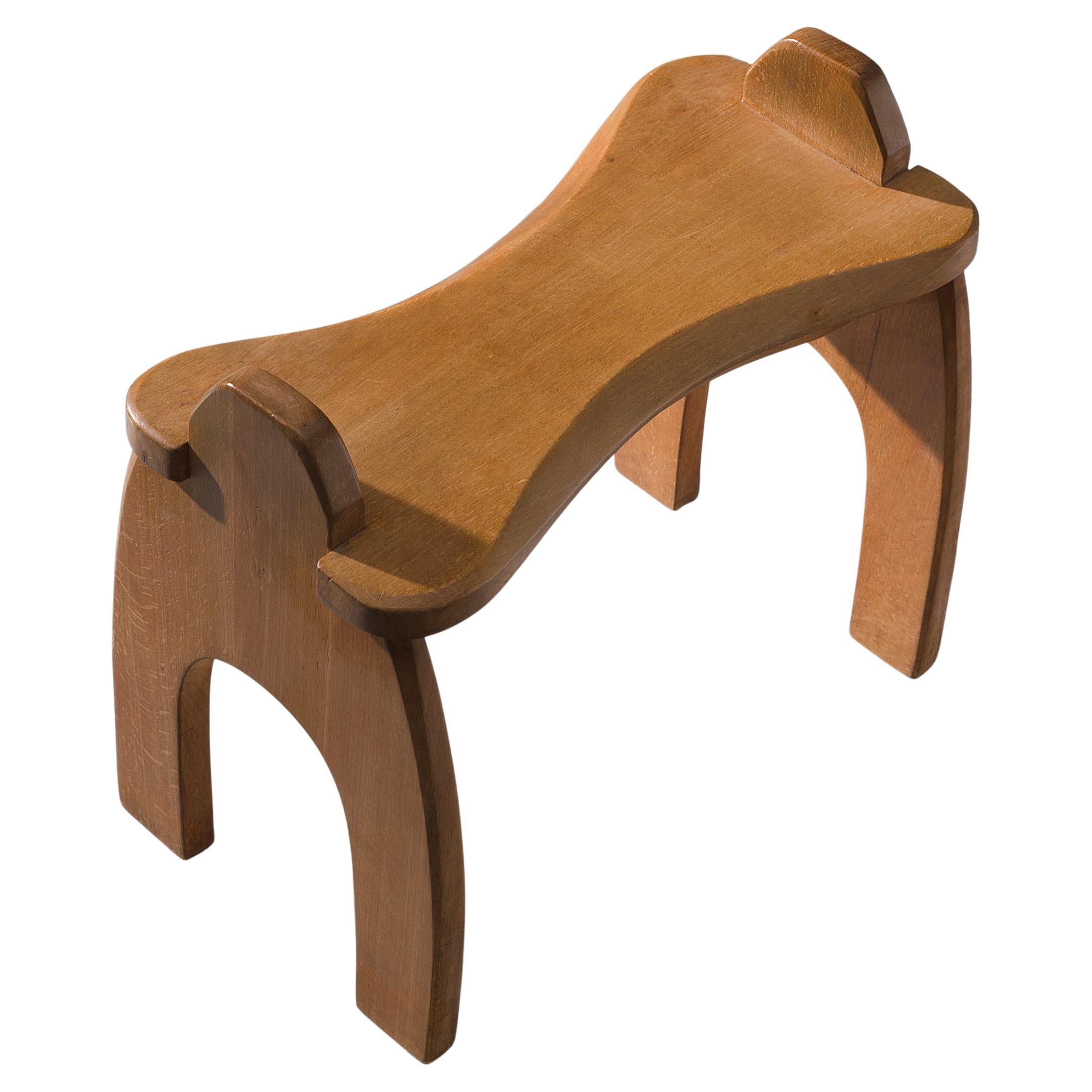 Sculptural Wooden Stool in Solid Oak
