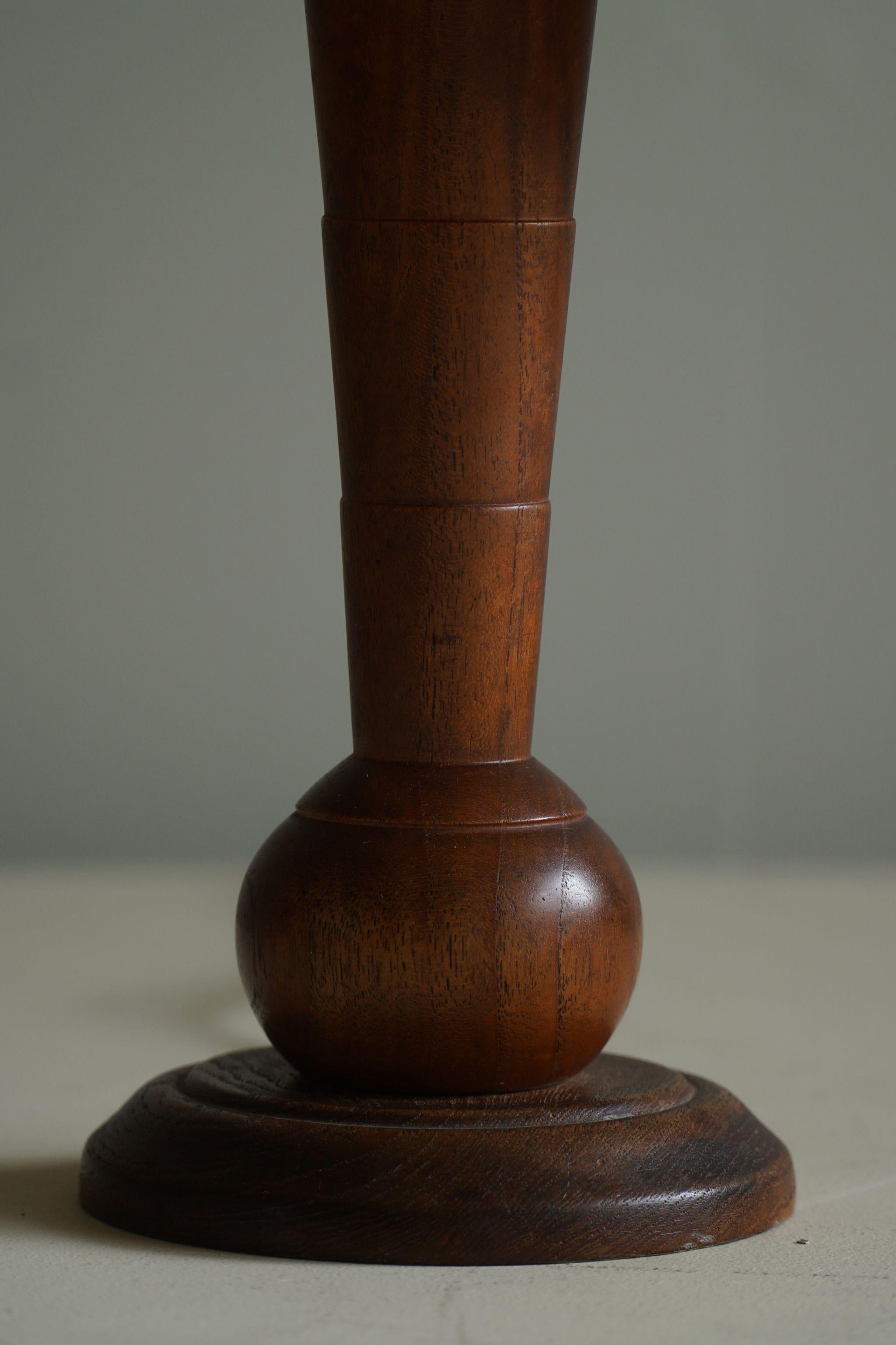 20th Century Sculptural Wooden Teak Art Deco Table Lamp, Danish Modern, 1940s For Sale